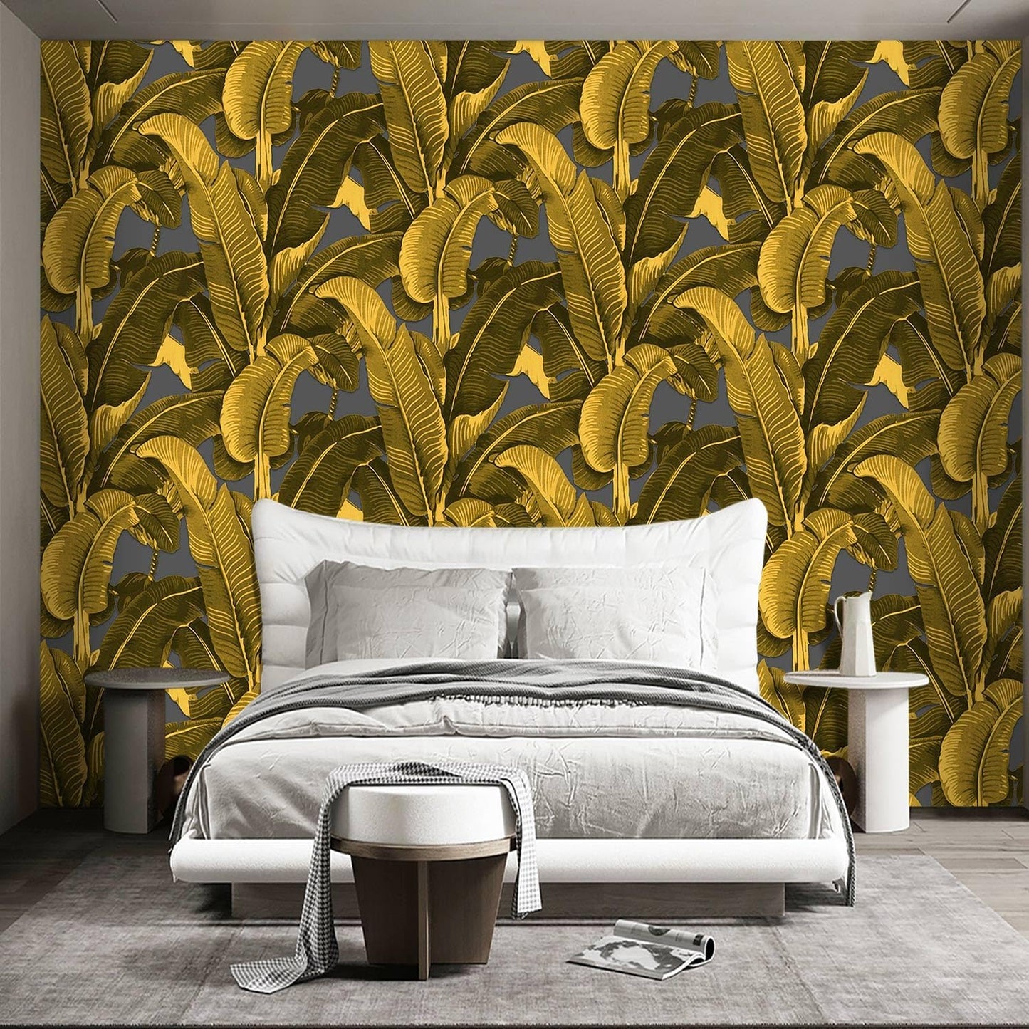 Vintage Gold Banana Leaf Bathroom wallpeper Living Room Bedroom Tropical Plant Wall Mural - 91"x65" (Not Peel and Stick)