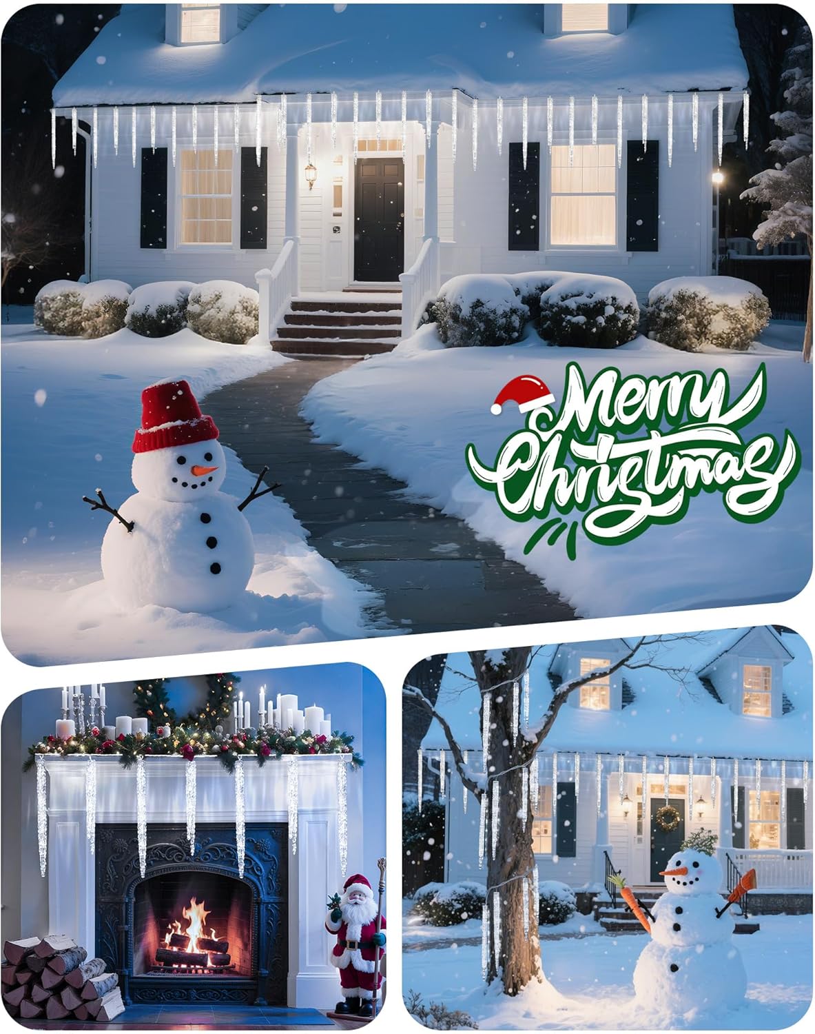 Minetom Icicle Lights Outdoor with Clips, 10ft 50 LED 10 Tubes Twinkling Ice Shape String Lights, Connectable Hanging Christmas Lights Plug in for Eave Holiday Outdoor, Cool White