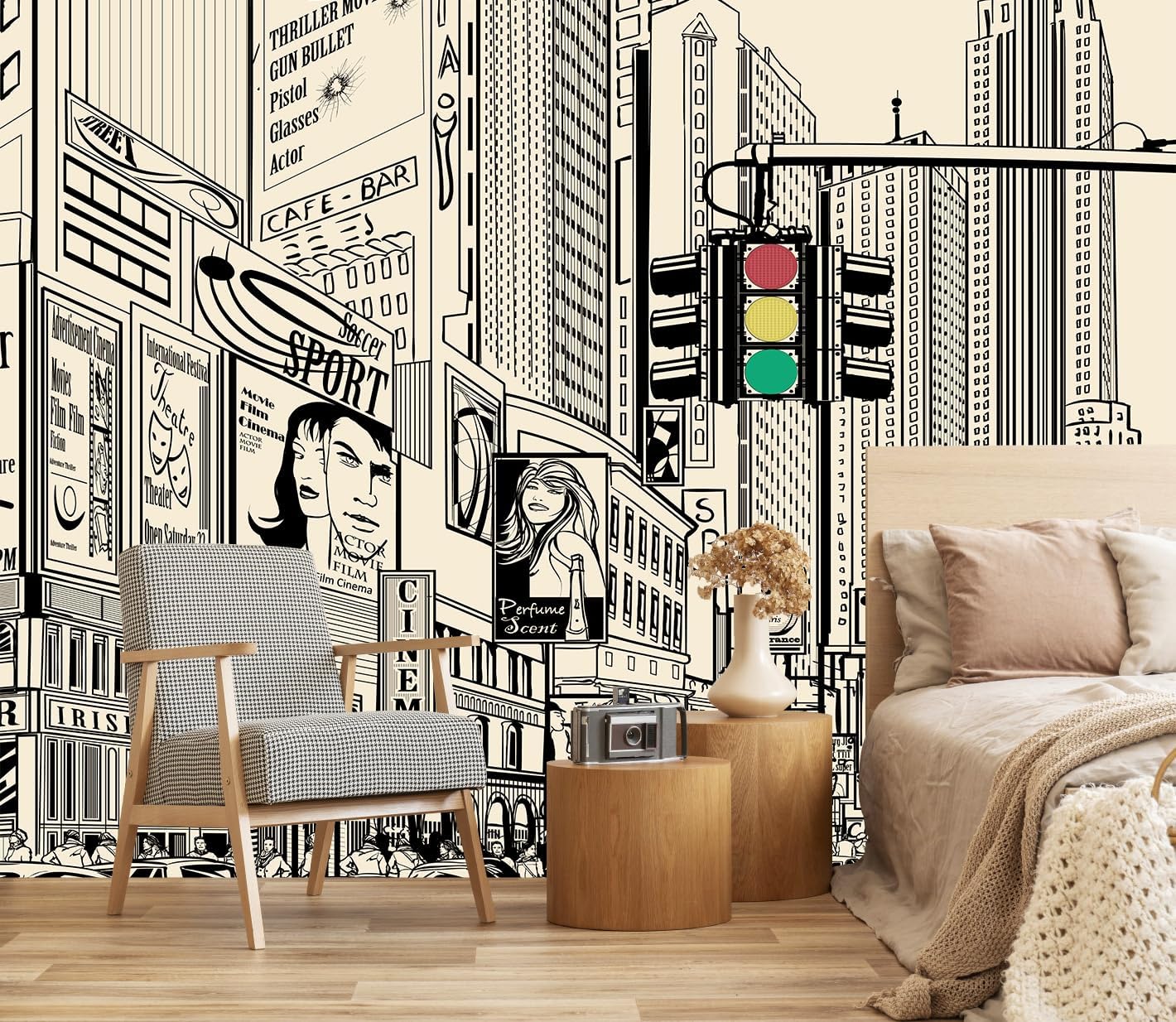 Vintage Yellow New York City Wall Mural Times Square Wallpaper for Bedroom Living Room(Not Peel and Stick)