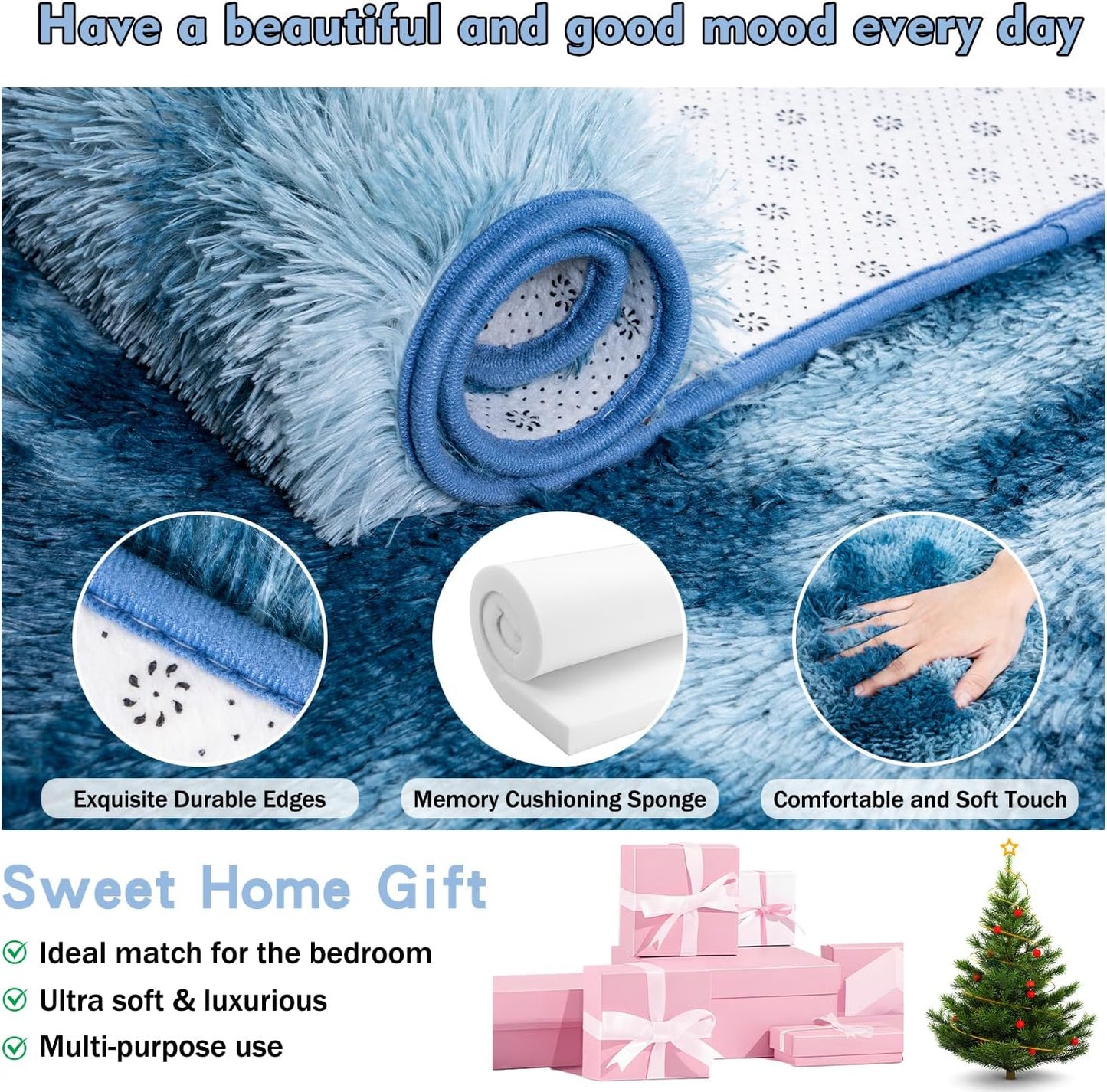 Rezutan Soft Rug for Living Room Bedroom Large Comfy Modern Shaggy Fuzzy for Kids, Plush Indoor Nursery Classroom Home Decor Bedside with Non-Slip Bottom, Peacock Blue, 5X7 Feet