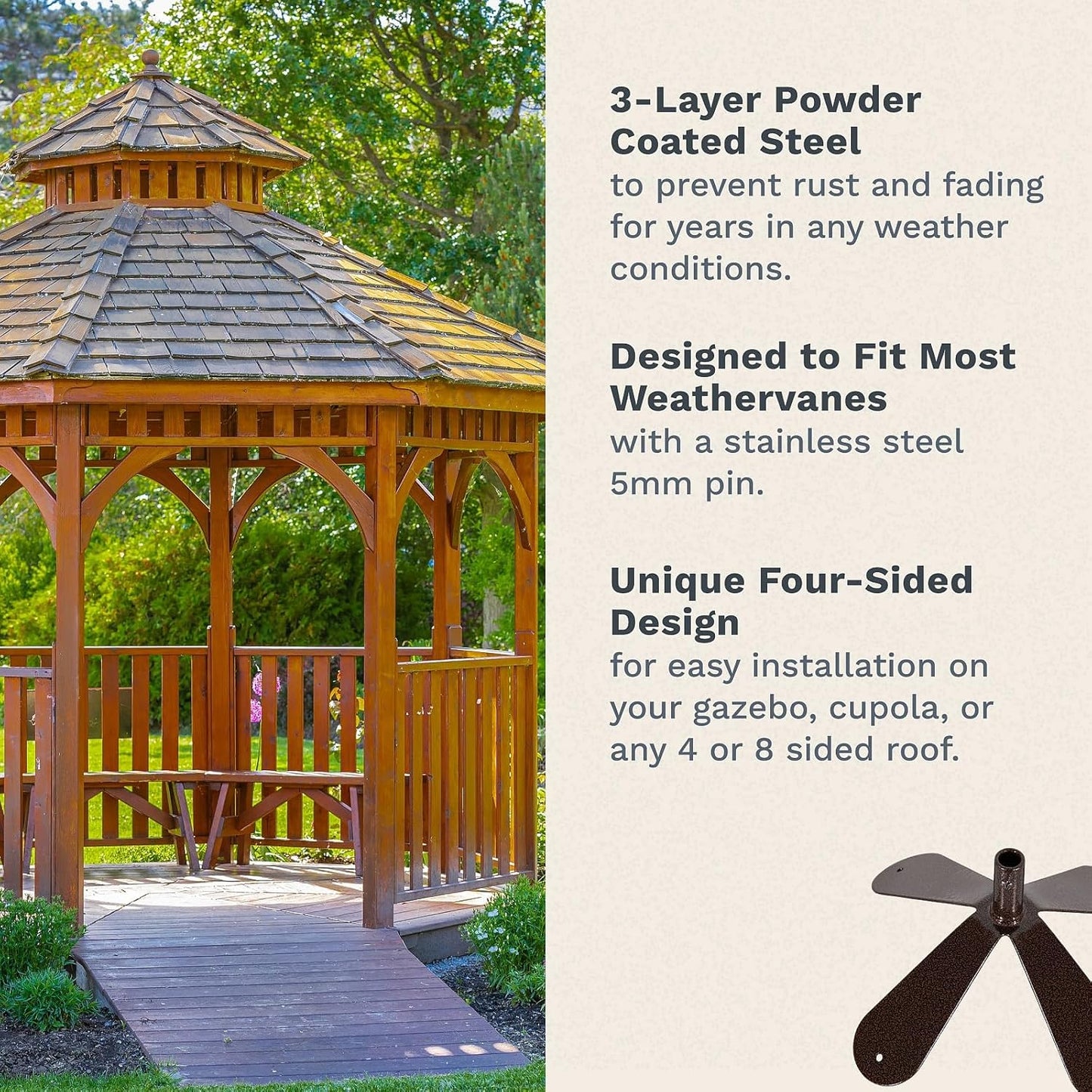 EZ Vane Birdhouse Weathervane — 4-Sided Mount, Wind Cups, Antique Copper Finish, Steel with Durable Triple Powder Coating, Handcrafted in USA