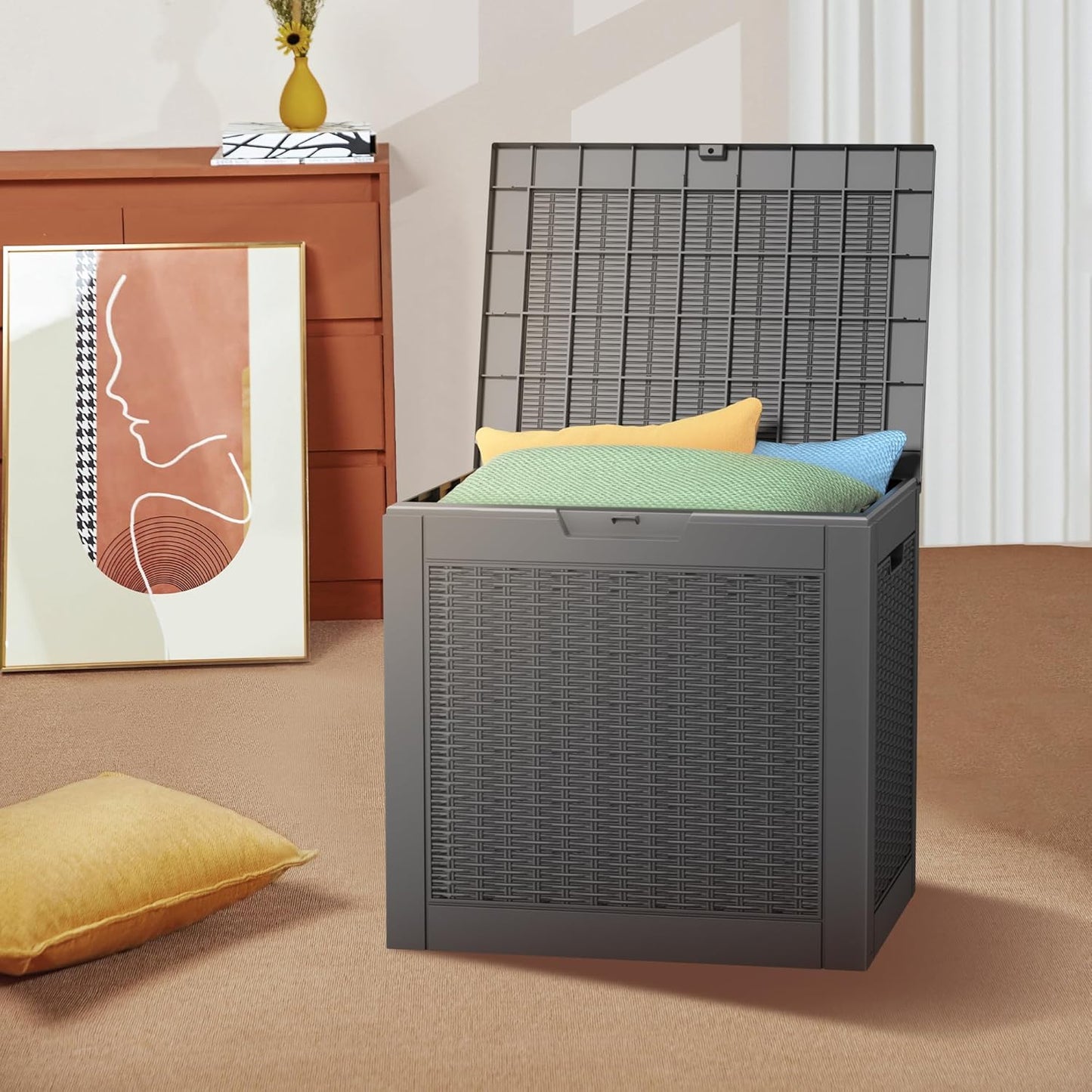 Vixzen 31 Gallon Resin Deck Box - Lockable Outdoor Storage for Patio Cushions, Garden Tools, Pool Supplies，Black