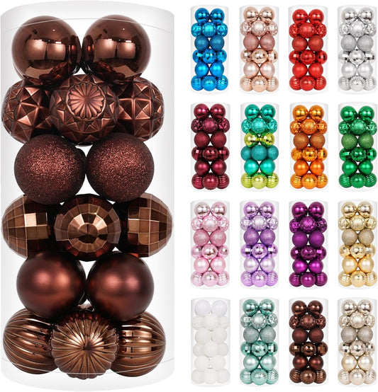 XmasExp 24ct Christmas Ball Ornaments Shatterproof Christmas Ornaments Set Decorations for Xmas Tree Balls(1.57''/40mm, Brown and Champagne)