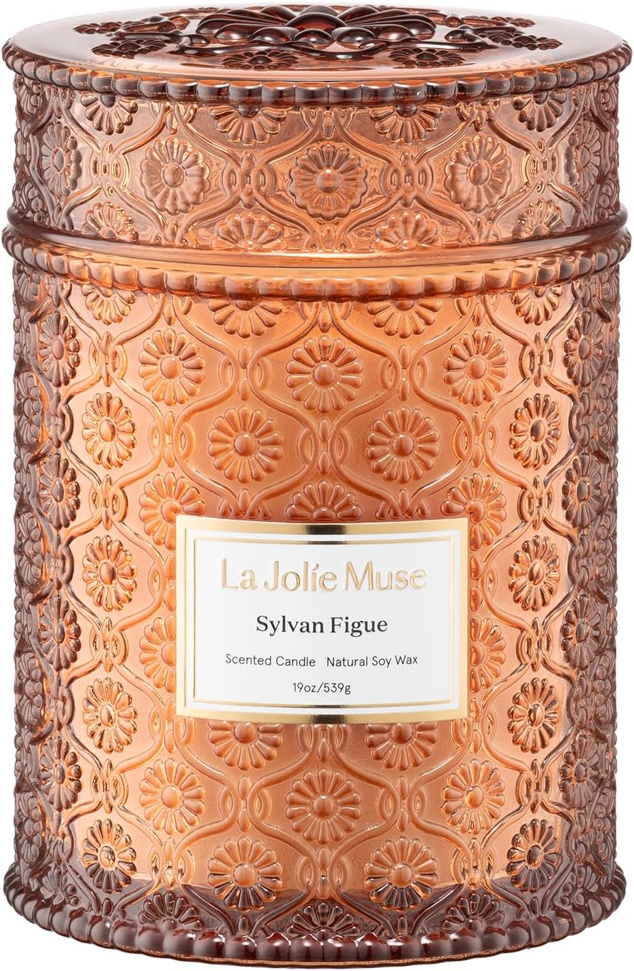 LA JOLIE MUSE Fall Candles - Sylvan Figue, Fig Leaf, Red Berries, Sandalwood | 19 oz Large Wooden Wick Candle | Natural Soy Wax | 90 Hours Clean Burn | Luxury Fig Candle | Gift-Ready for Hosts