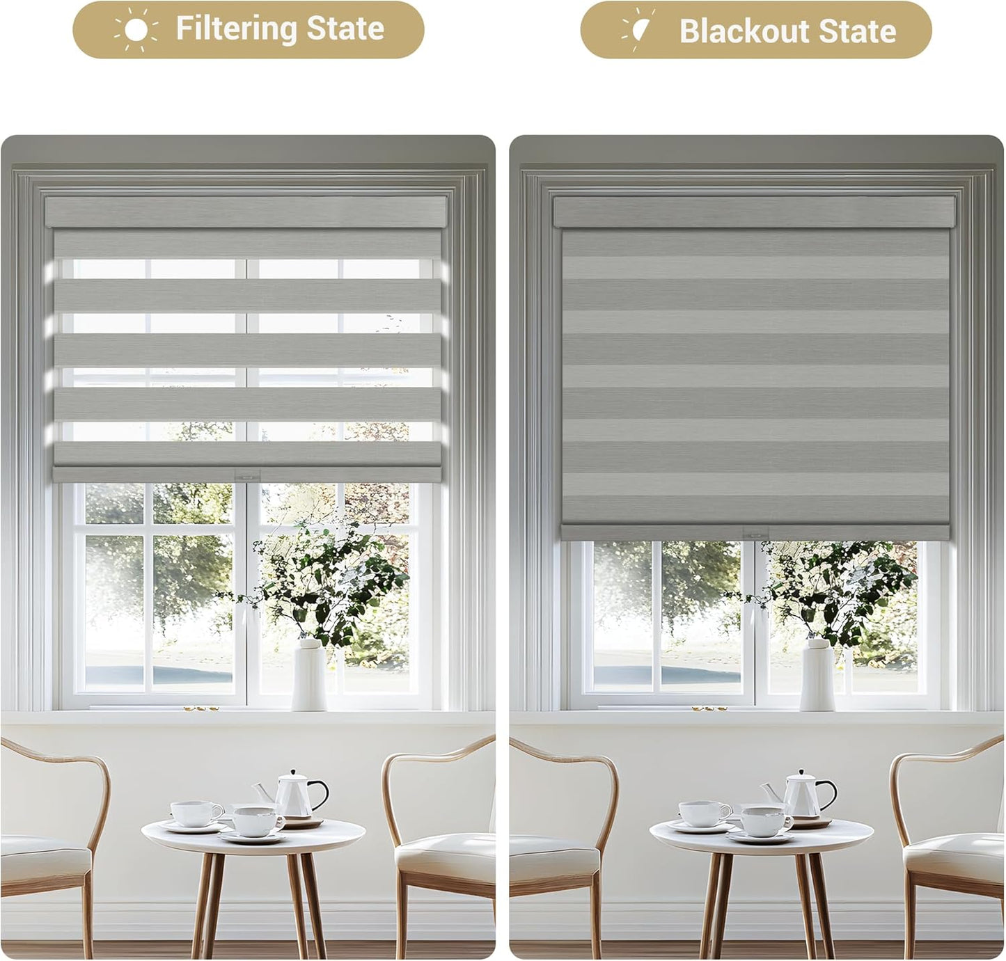 Cordless Zebra Blinds for Windows, Blackout Interior Blinds,Easy to Install,UV Protection,for Offices and Home,Custom Roller Shades, Mousse Light Grey,17" W x 64" H