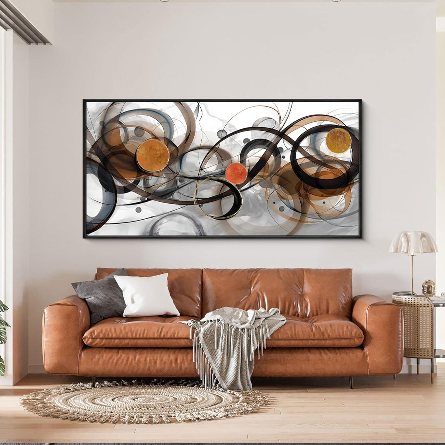 XLSJERST Black and Orange Picture Artwork - Boho Abstract Wall Art for Living Room Office Canvas Pintings Modern Minimalist Frame Wall Art 20x40 Inches