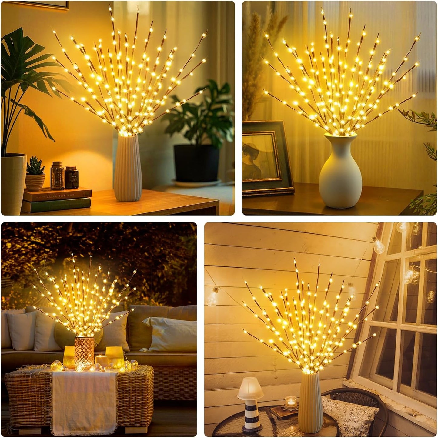 DK177 2 Pack Led Branch Light Battery Operated Lighted Branch Vase Filler Willow Tree Artificial Little Twig Power Brown 30 Inch 20 LED for Home Romantic Decoration, Warm White