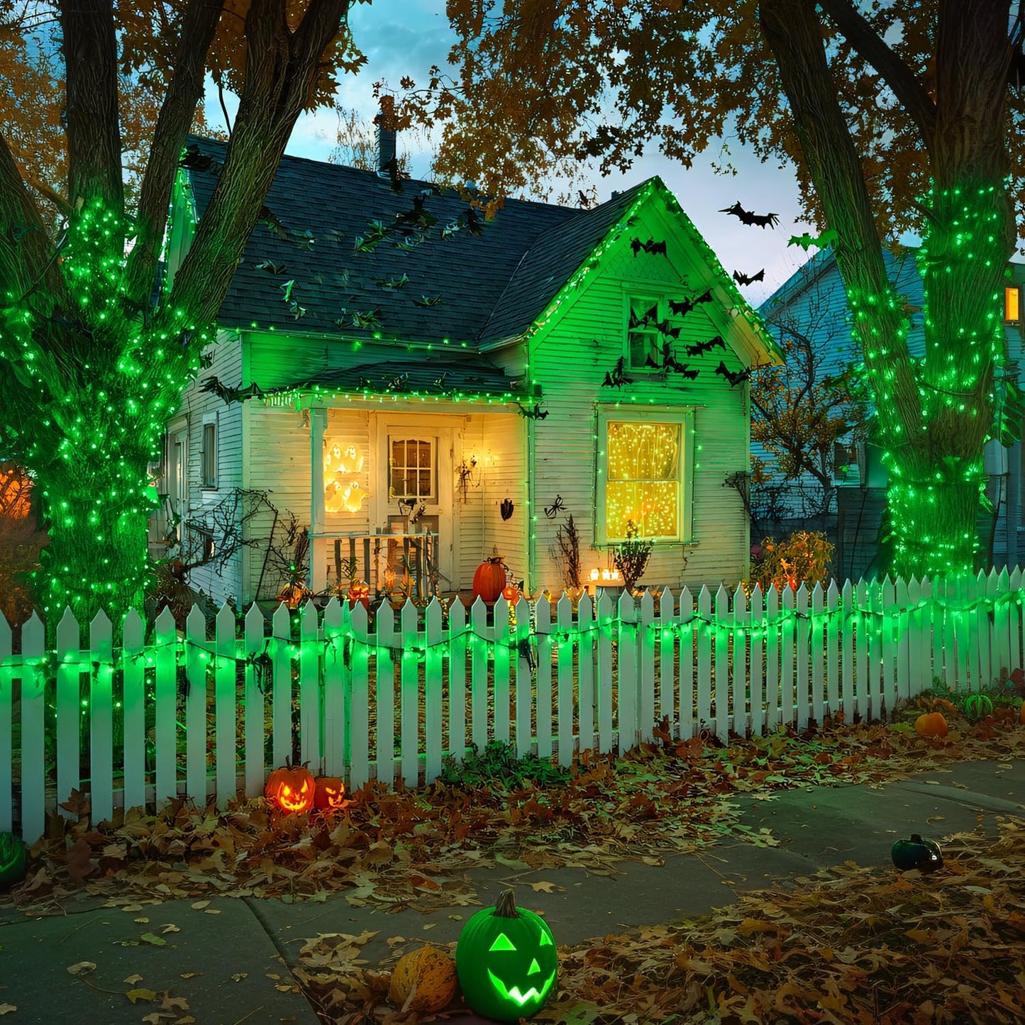 JMEXSUSS 2 Pack Green Halloween Lights, Total 400 LED 151FT Green Solar Lights Outdoor Waterproof, 8 Modes Solar Christmas String Light for Outside Patio Yard Tree Christmas Halloween Decorations