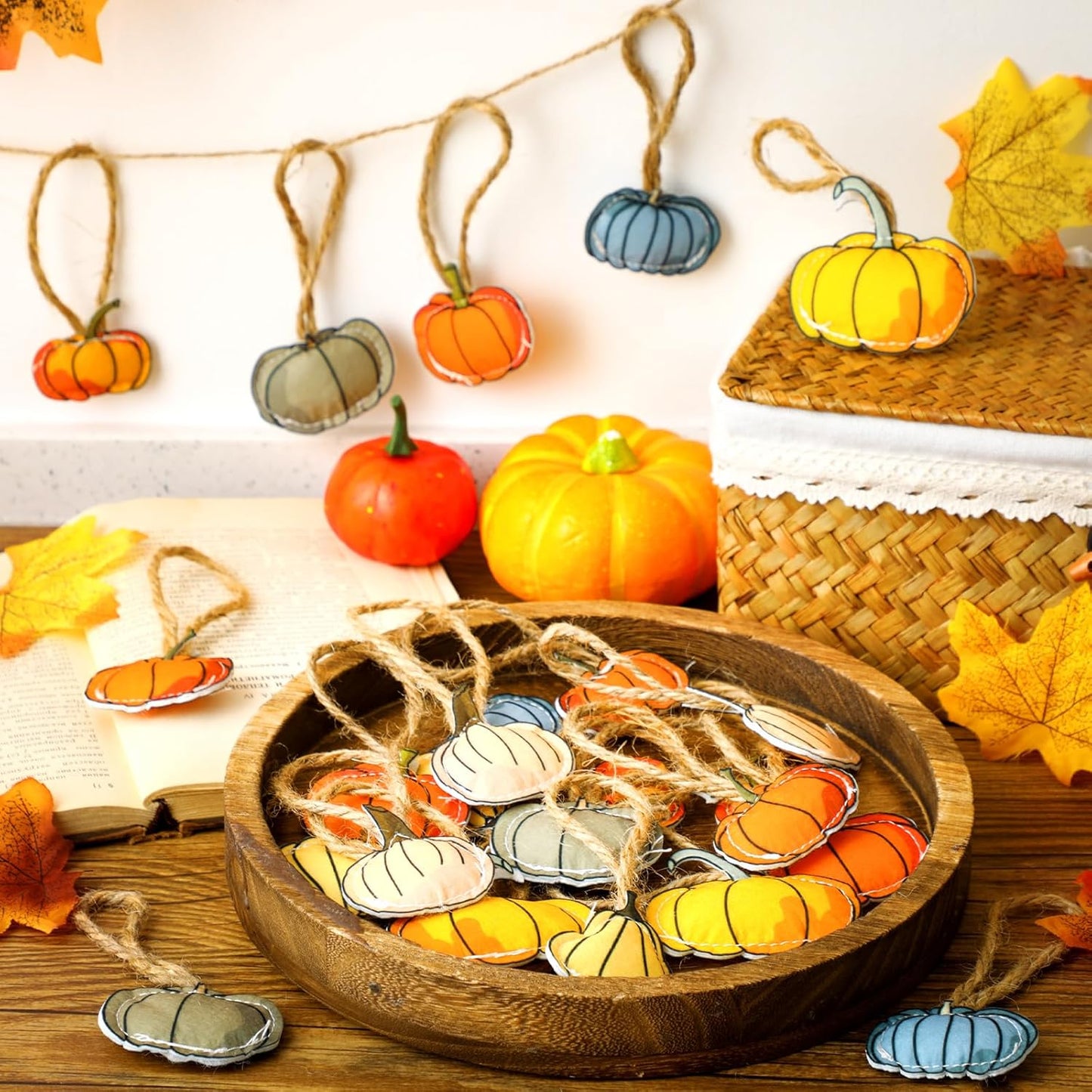 24 Pcs Fall Tree Ornaments Thanksgiving Tree Decoration 3D Felt Maple Leaf Pumpkin Hanging Ornaments for Farmhouse Harvest Autumn Fall Decorations(Pumpkin)