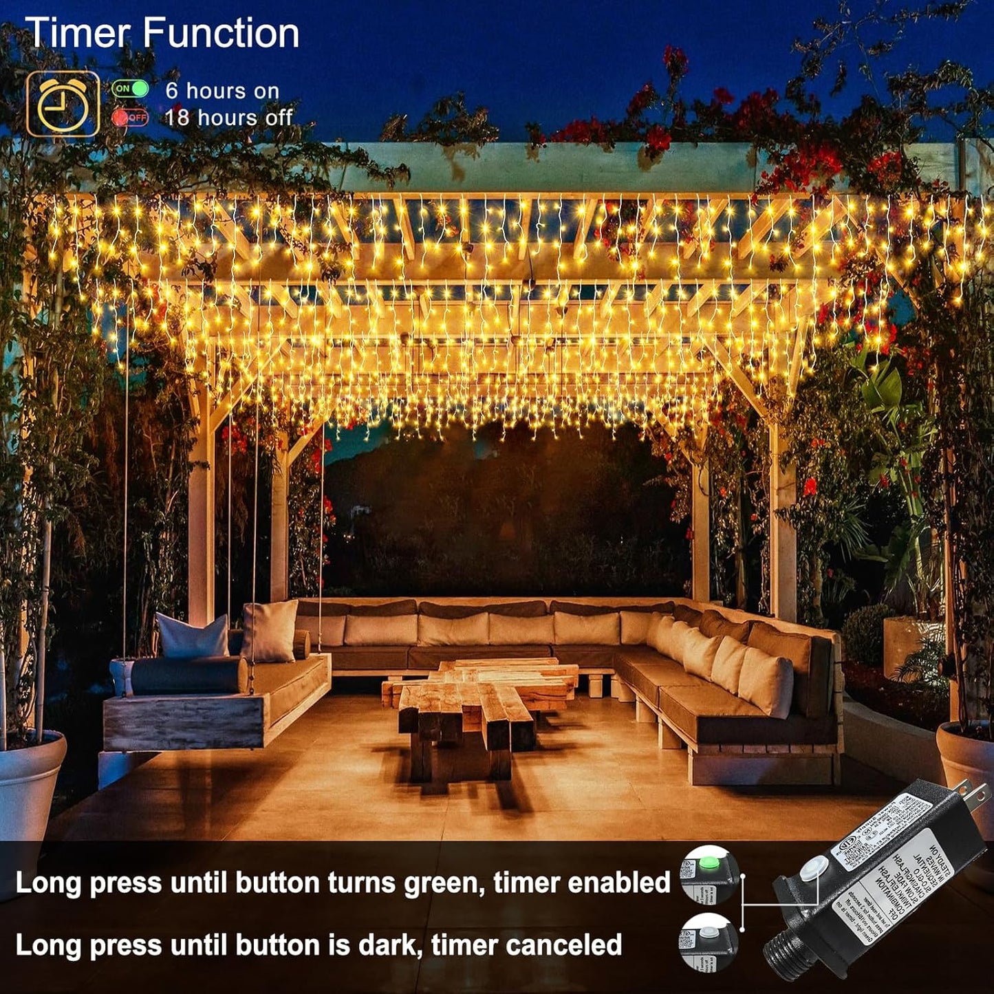 Christmas Lights Outdoor, 33ft 400 LED Warm White Icicle Lights for Outside House, Plug in Connectable Twinkle Tree Light 8 Modes Timer Waterproof for Patio Window Party Indoor Holiday Decorations