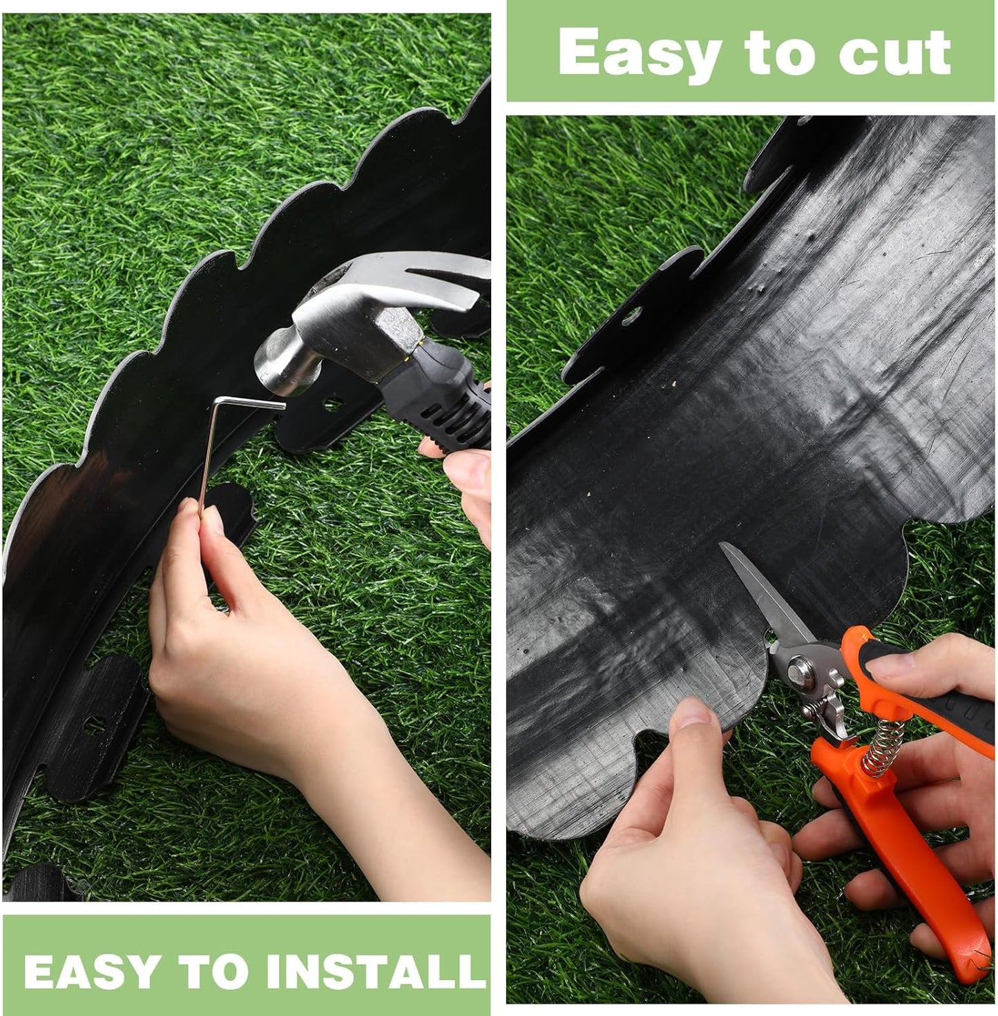 6 Inch Tall 33 ft Length No Dig Landscape Plastic Edging Kit with Hammer Spikes Plastic Garden Flower Bed Edging Landscape Edging Border for Gardens Border Lawn Grass Yard (Black,Wave)