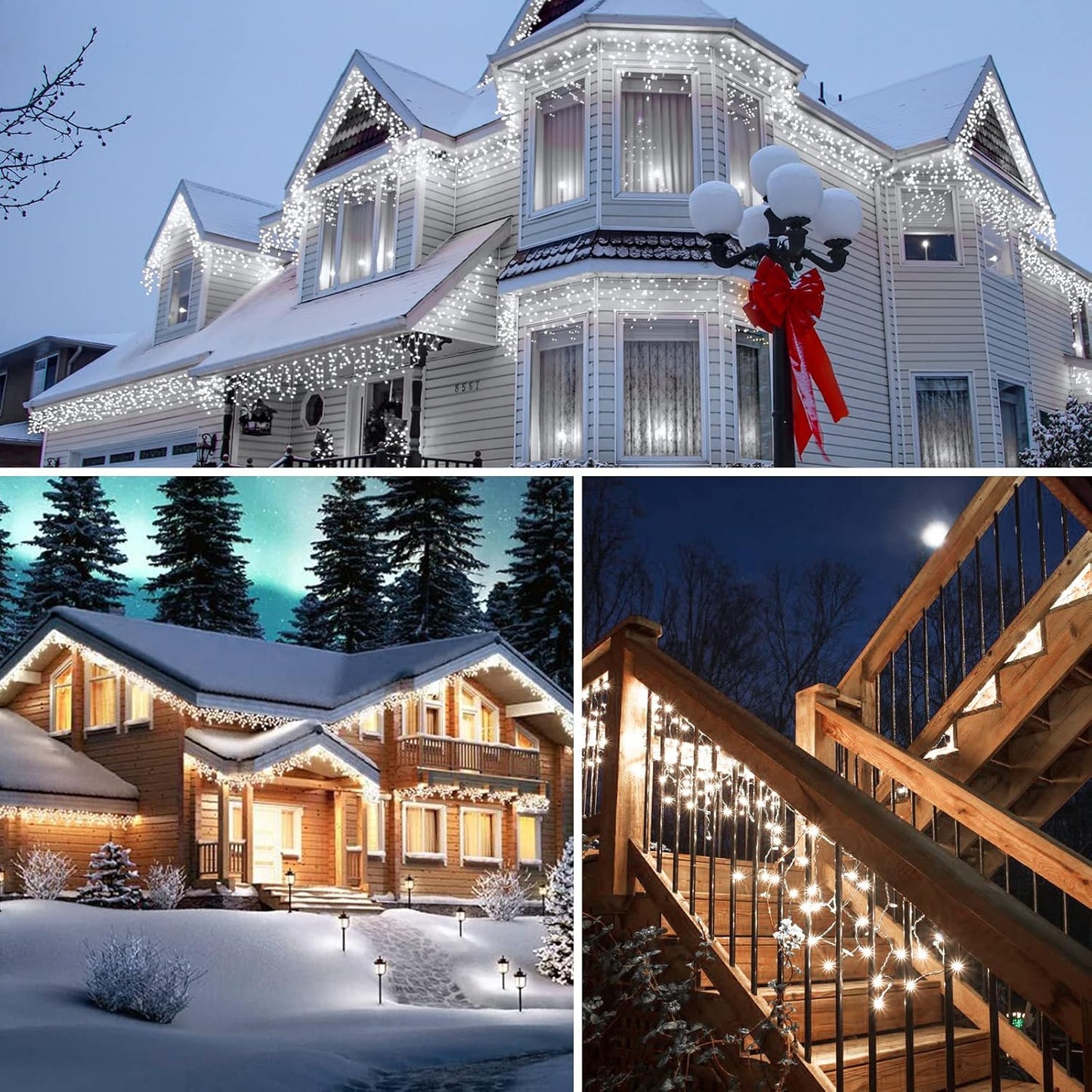 Brightown Icicle Lights Outdoor: 2 Packs, 132Ft with 276 Drops, 1472 LED Icicle Lights with Timer for House Eaves and Wedding, Pure White