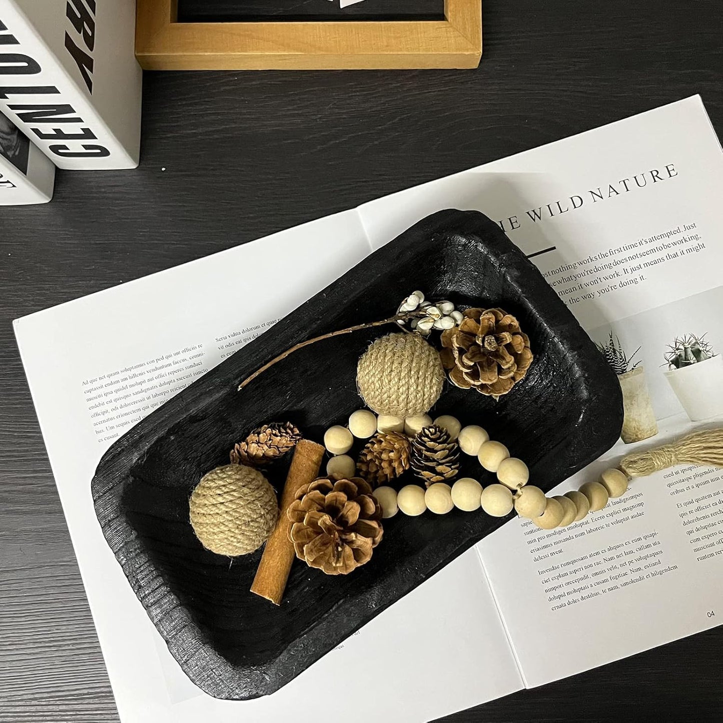 Wooden Dough Bowl Decor, Vintage Wooden Bowl Hand Carved Home Decor for Dining Table Center, Living Room, Kitchen Decor. (10inch black)