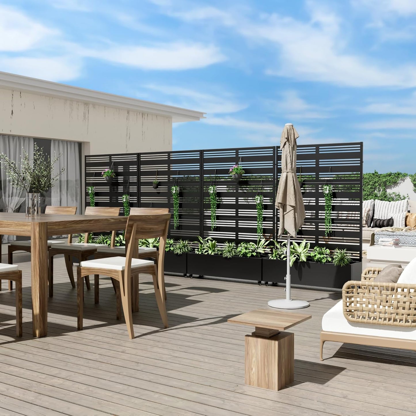 Casaphoria Metal Raised Garden Bed with Trellis and Wheels, 72"x47"x16" Planter Box for Climbing Plants, Vegetables & Vines, Features Drainage Holes and Privacy Screen (Black-Harold)