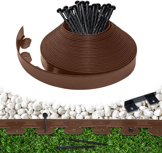 Landscape Edging Border 60 FT 2 Inch Tall with 120 Spikes, Plastic Edging for Landscaping, Garden Edging Border, Flower Bed, Paver and Lawn Edging Border, Brown