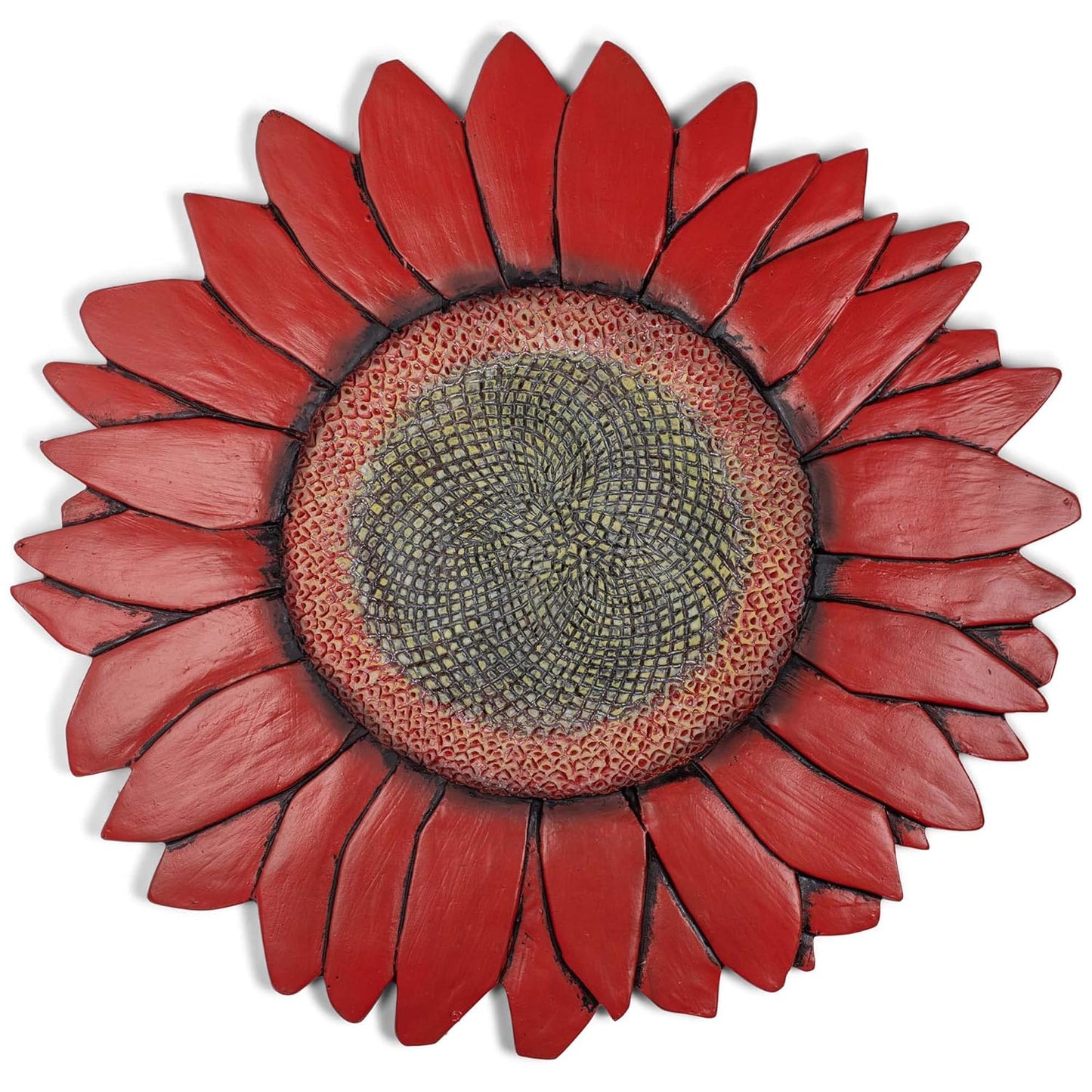 NAT & Jules Sunflower Shaped Dimensional Indoor Outdoor 12 inch Cast Resin Decorative Garden Stepping Stone, Patio, Walkway Sculpture Yard Art, Red