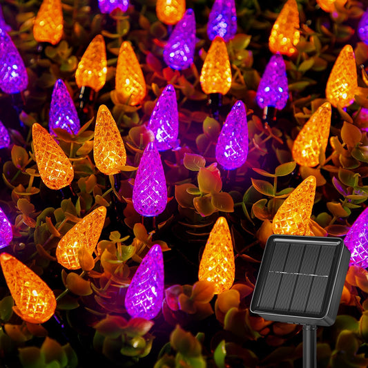 Brightown Solar Operated C6 Halloween Outdoor Lights, 22.64ft 50 LEDs Orange Purple Halloween Lights, Strawberry LED Fairy Lights, Solar Waterproof String Light for Tree, Garden Decor Outdoor