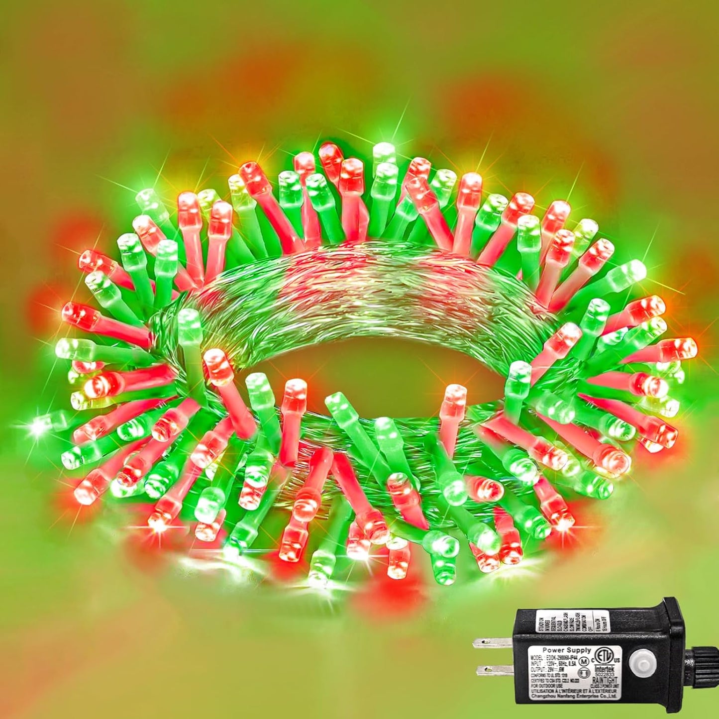 120 LED Christmas Lights Outdoor Waterproof, Red and Green String Lights for Bedroom Clear Wire, Connectablle 8 Modes Plug in Fairy String Lights for Tree Christmas Halloween Decorations
