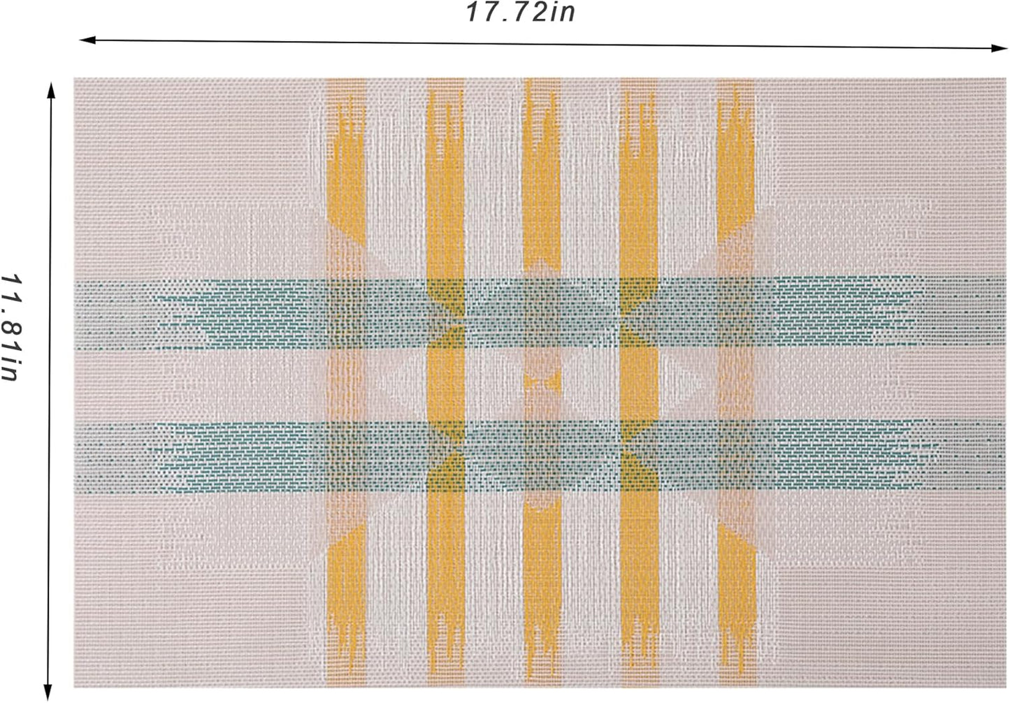 CADONO Placemats Set of 4 Washable Indoor/Outdoor Vinyl Place Mats for Dining Table Durable Non-Slip Heat Resistant PVC Weave Table Mats（Beige Green Cross）