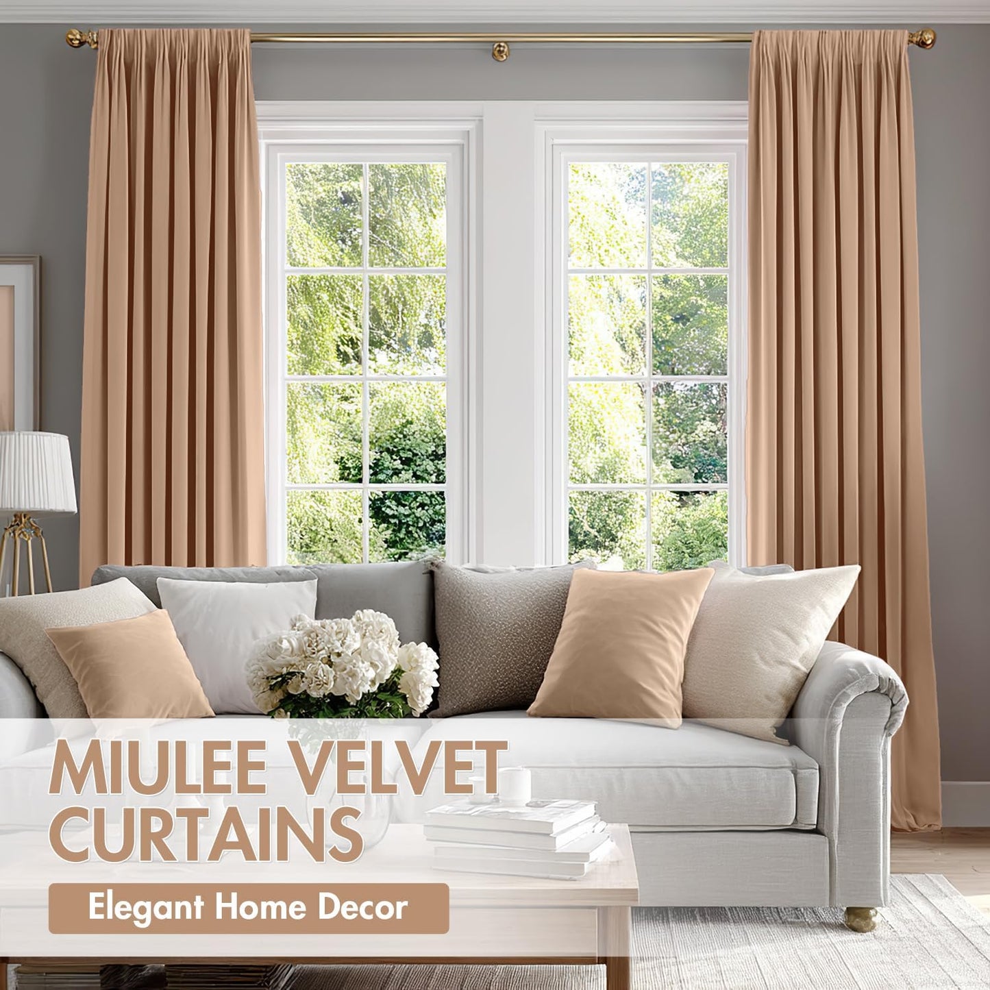 MIULEE Blush Beige Velvet Curtains Thermal Insulated Blackout Curtain Drapes for Bedroom Living Room Darkening 84 Inches Long Curtains Panels Rod Pocket Set of 2