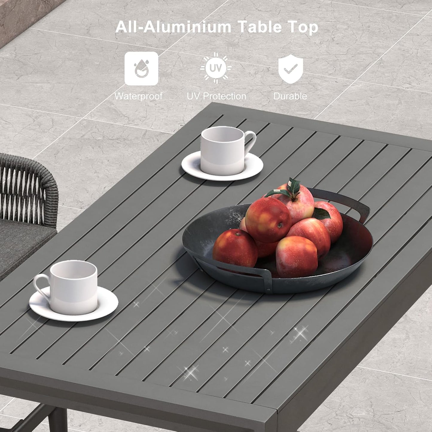 PURPLE LEAF 39.1'' Rectangle Outdoor Patio Counter Height Dining Table, Durable Aluminum Bar Height Pub Table for Counter Bar Stool, Water-Proof Tall Dining Table with Sturdy Legs, Grey