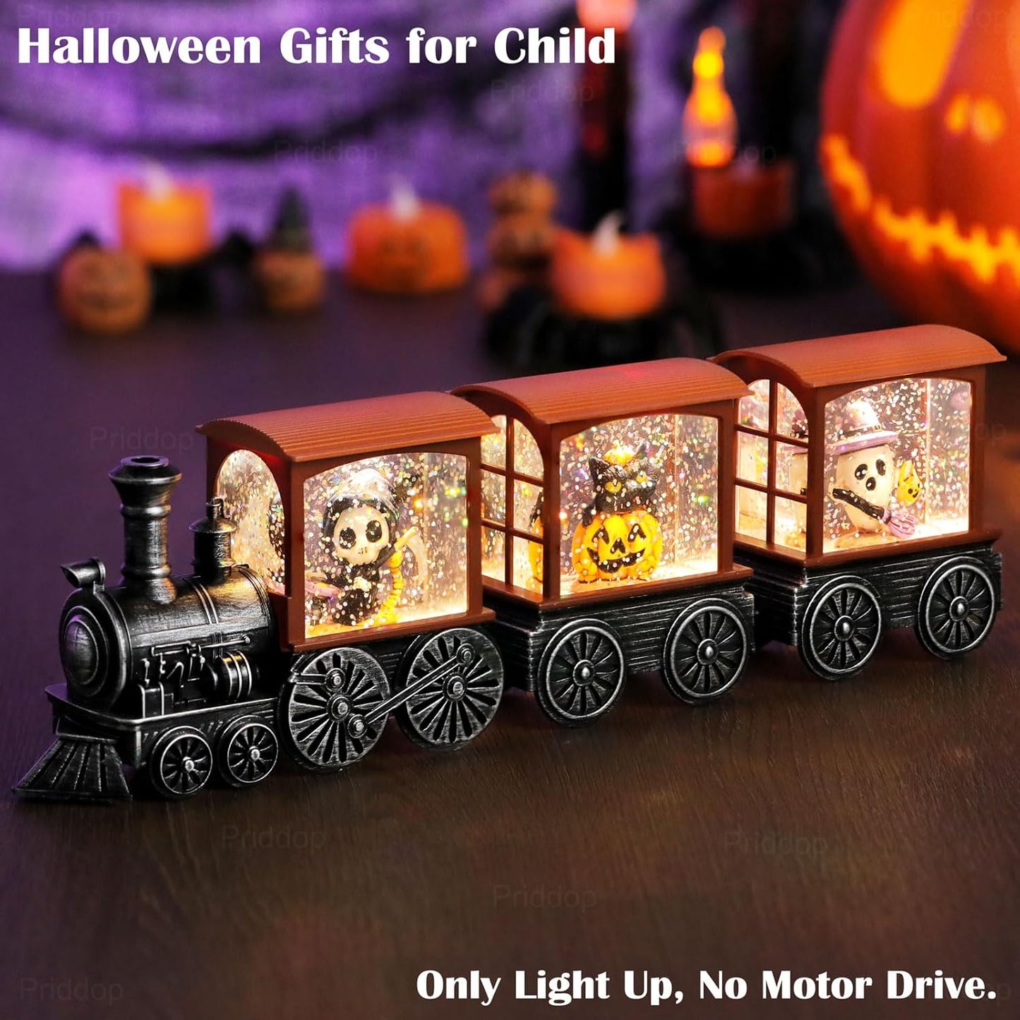 Halloween Snow Globe Train Skeleton Reaper Black Cat Pumpkin Ghost Classic Relief Texture Battery Powered LED Glitter Halloween Decorations Indoor