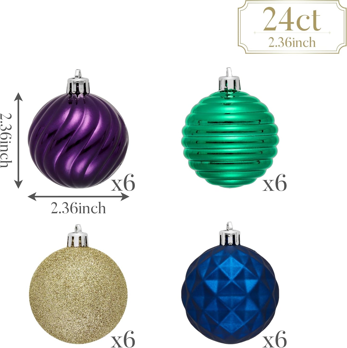 Valery Madelyn Christmas Ornaments Tree Decorations Set for Fall Halloween, 24ct Peacock Blue Purple Green Shatterproof Ball Ornaments, 2.36" Hanging Ornament Bulk for Xmas Holiday Party Decor