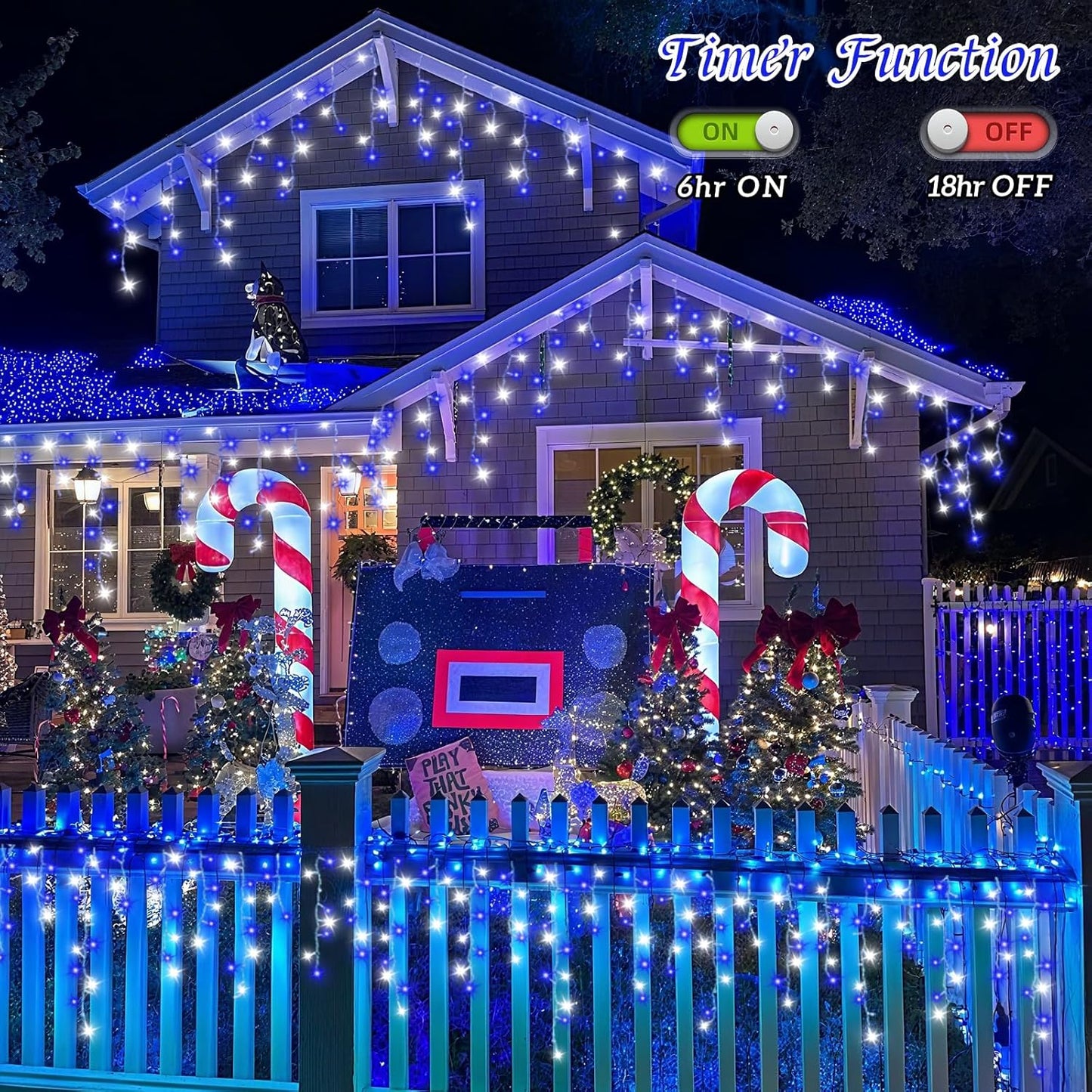 QITONG 400 LED Icicle Lights Blue and White