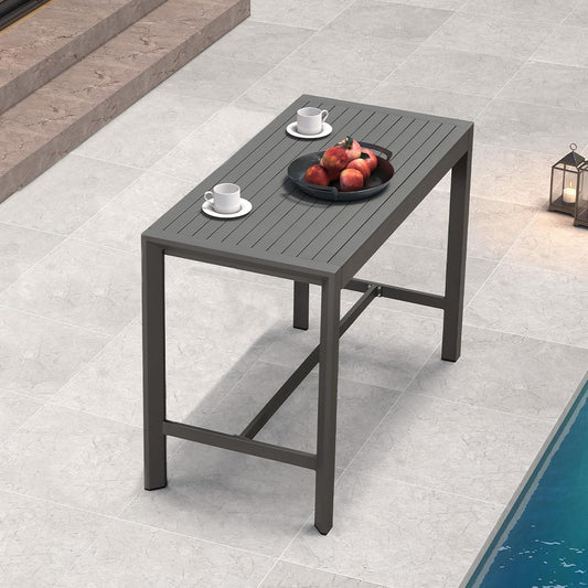 PURPLE LEAF 39.1'' Rectangle Outdoor Patio Counter Height Dining Table, Durable Aluminum Bar Height Pub Table for Counter Bar Stool, Water-Proof Tall Dining Table with Sturdy Legs, Grey