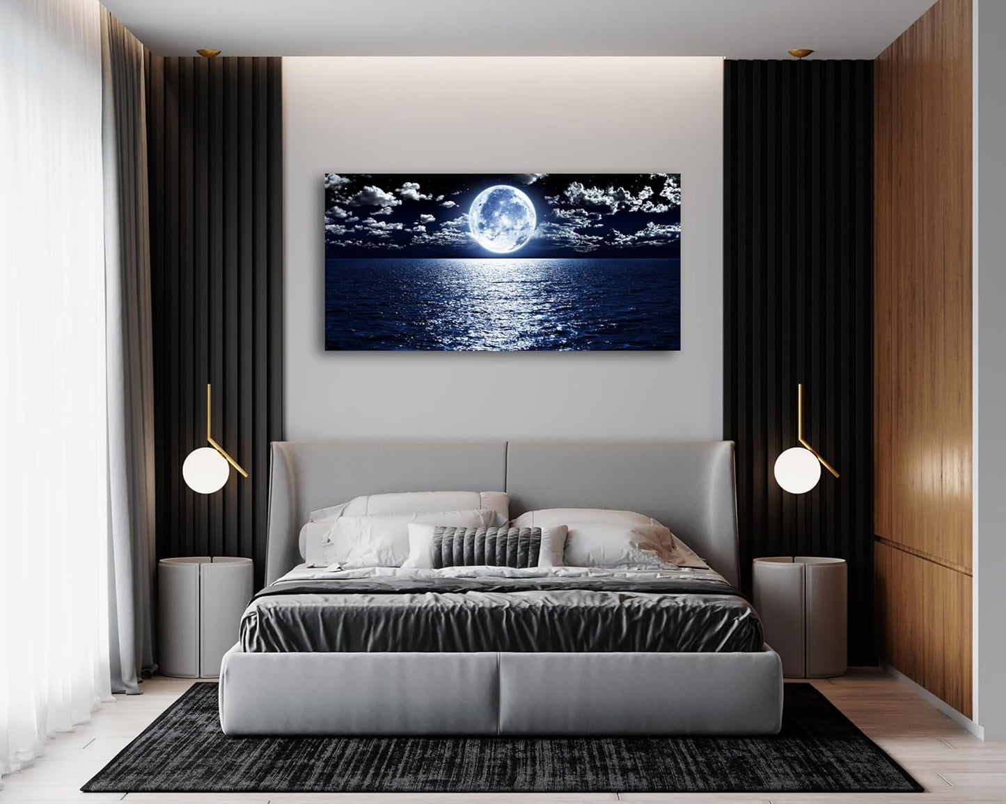 Cao Gen Decor Art S06975 Wall Art Canvas Prints Moon Sea Ocean Landscape 1 Panels Full Moon in Cloud Pictures Paintings Stretched and Framed for Living Room Bedroom Kicthen Office Artwork 30x60inch