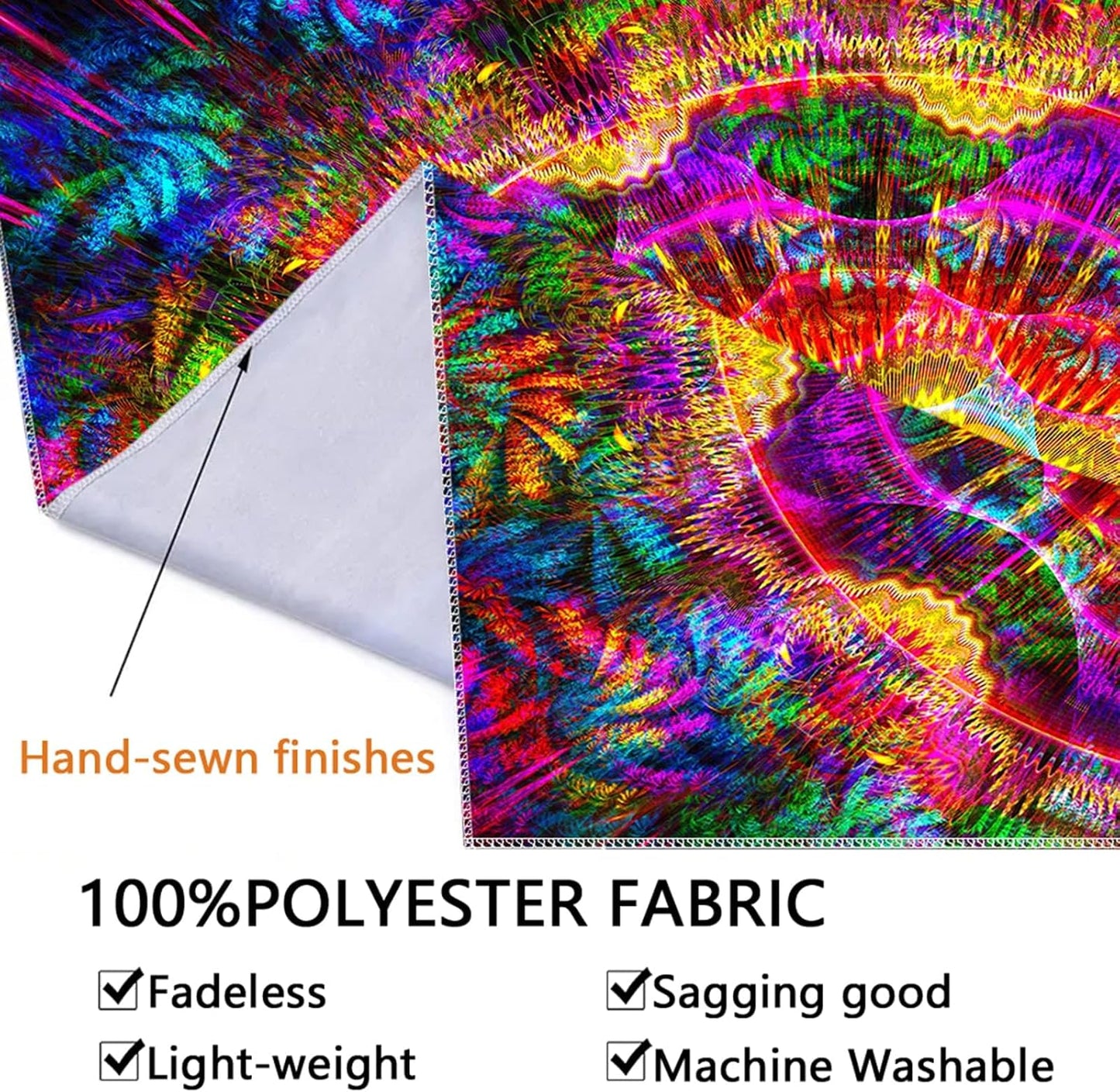 PSYHILAR Blacklight Mandala Tapestry for Bedroom, Psychedelic Black Light Posters for Adults and Teens, Colorful UV Reactive Aesthetic Bohemian Art Wall Hanging Decor (80 x 60 Inches)