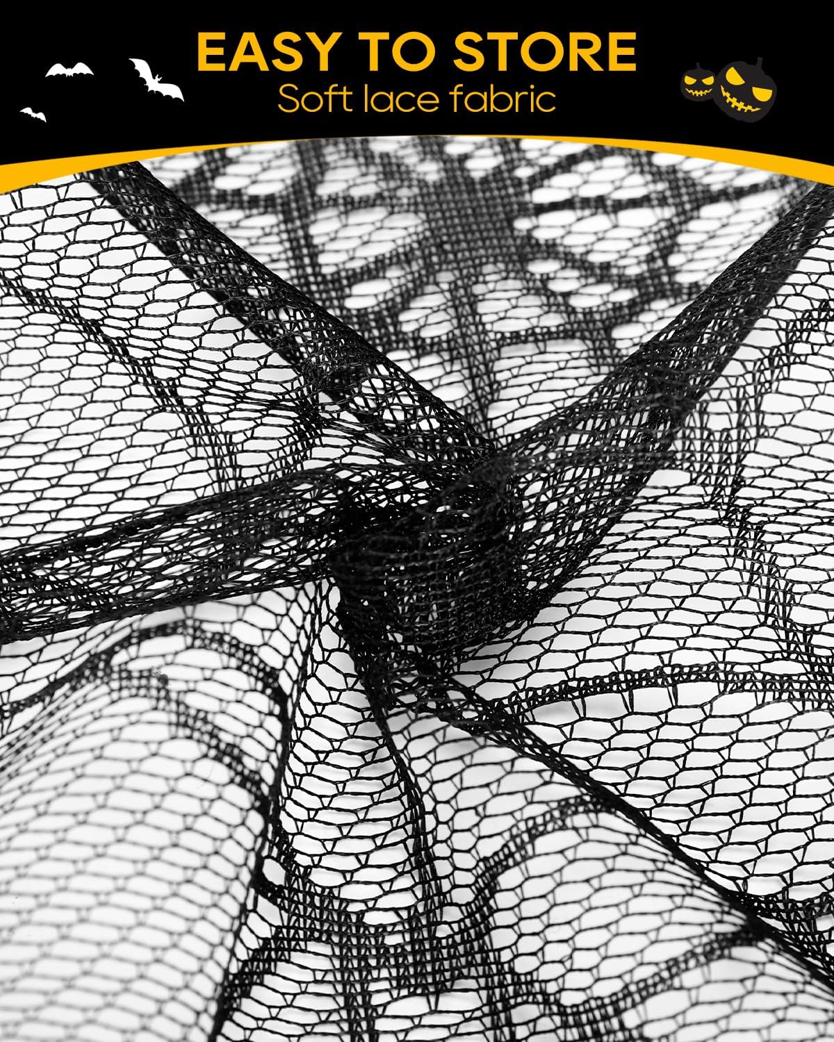 eZAKKA Halloween Table Runner with 4Pcs Placemat, Black Lace Spider Web Table Runners for Parties Gothic Spooky Home Decorations, 18 x 72 Inch