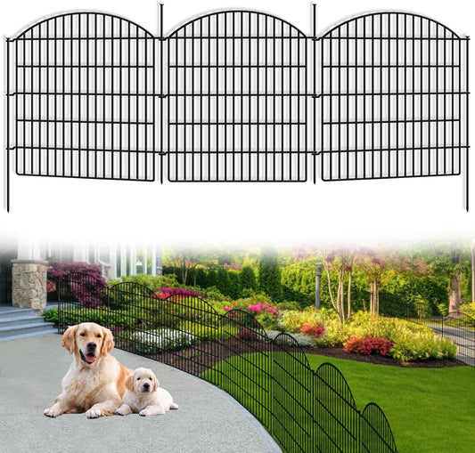 10 Panels No Dig Decorative Outdoor Garden Fence for Yard, 33in (H) x 24ft (L) Animal Barrier Fencing Rustproof Metal Panel Border for Dog, Rabbits Patio Camping Temporary Ground Stakes