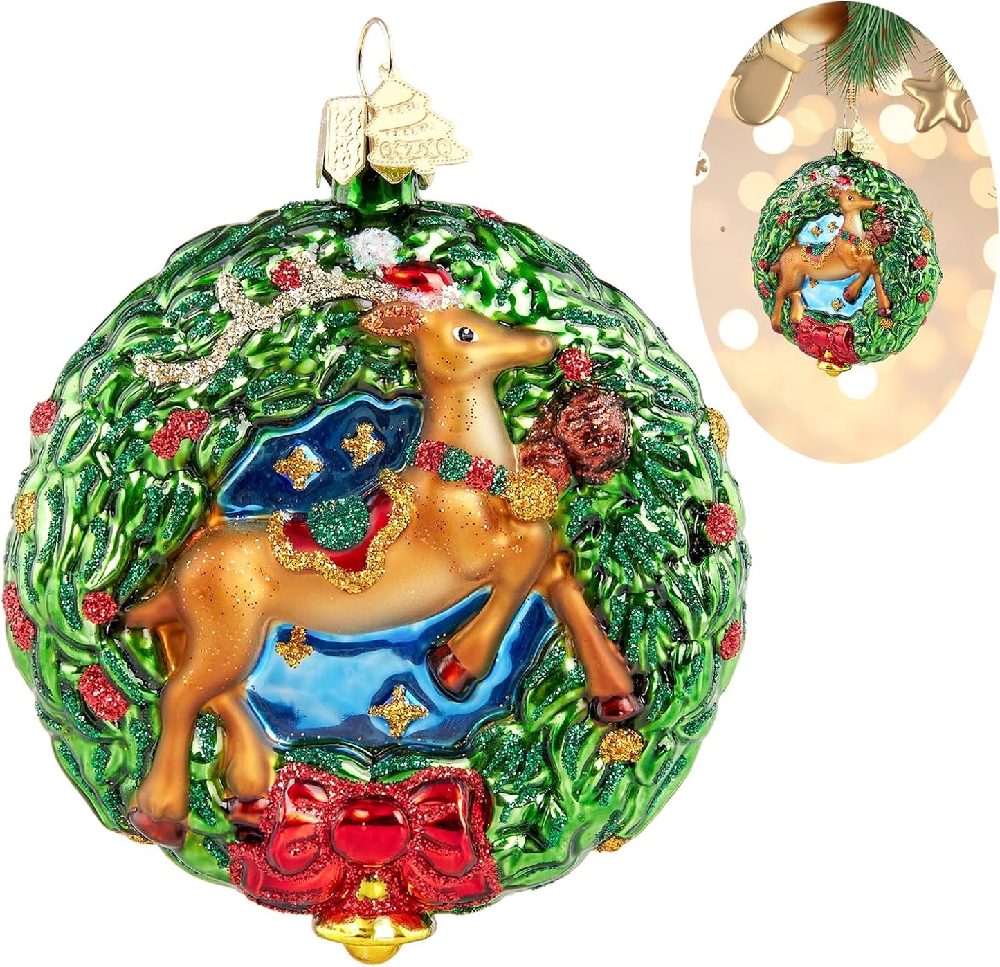 Reindeer Christmas Tree Ornaments,Blown Glass Christmas Ornaments, Wreath Collection Hanging Ornaments,Glass Home Decorations for Animal Lovers Holiday Party Daily Gifts