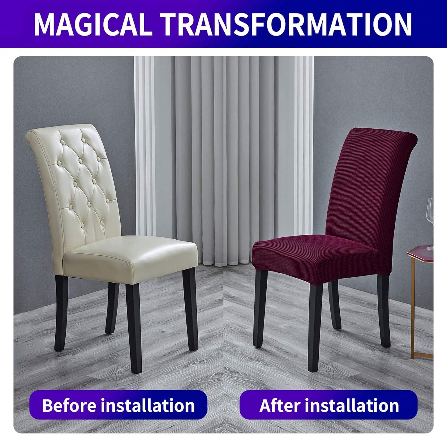 Howhic Stretch Chair Covers for Dining Room Set of 2, Removable Washable Dining Room Chair Covers, Dining Chair Slipcovers Seat Protector, Great for Home Upholstery and Banquet (Burgundy, 2 Pack)