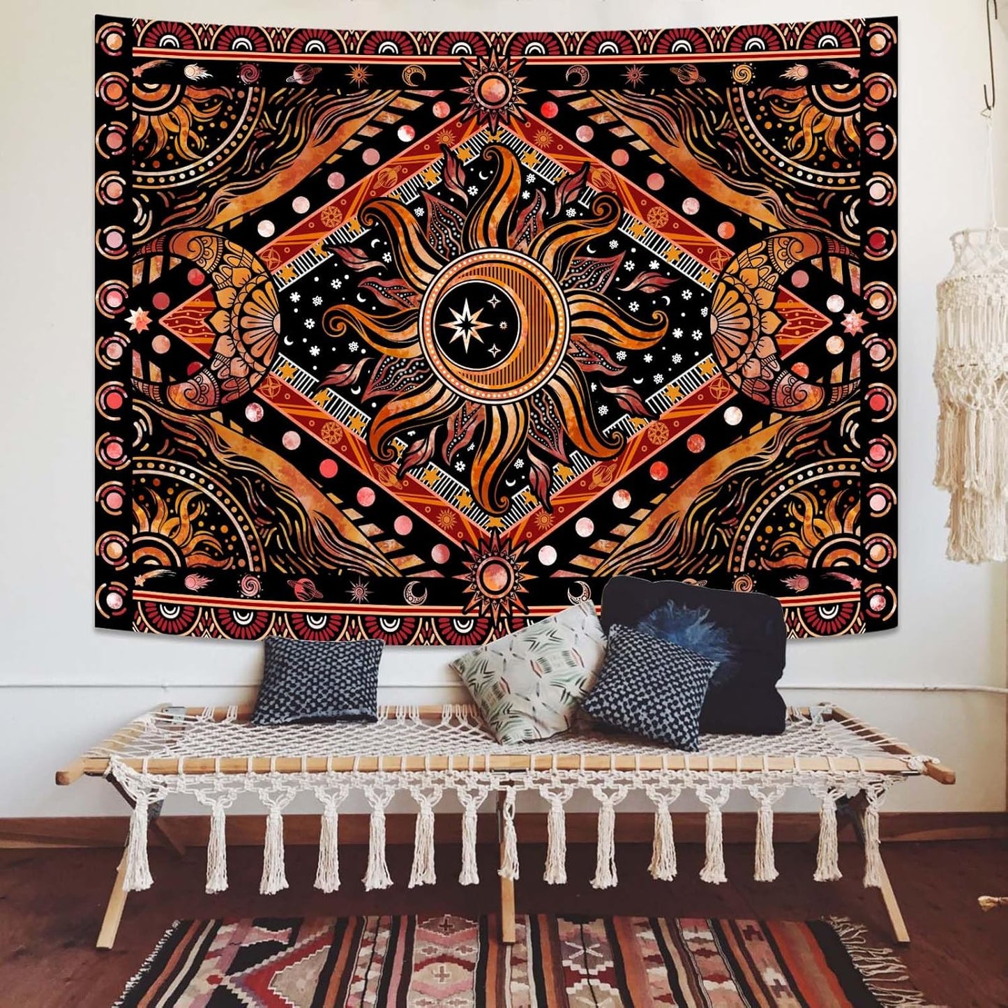 Lunerfex Hippie Sun and Moon Tapestry Bohemian Celestial Tapestry Aesthetic Tapestries for Bedroom and Living Room Decor Sun and Moon 44×60 Inches