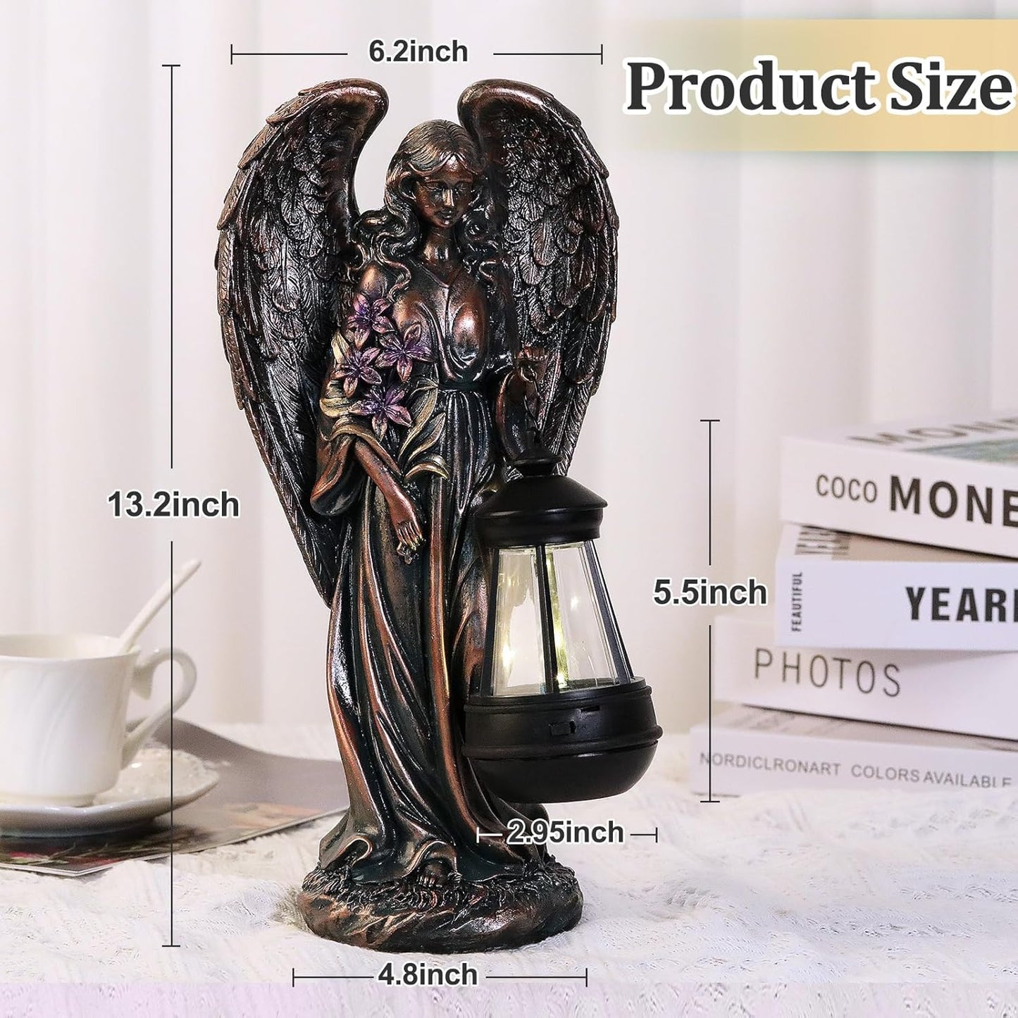 Solar Angel Outdoor Garden Decor Statues – 13.2 inches Solar Outdoor Sculptures for Outside Yard Art Patio Balcony Front Lawn Ornaments Gifts for Mom Grandma Women（Bronze）