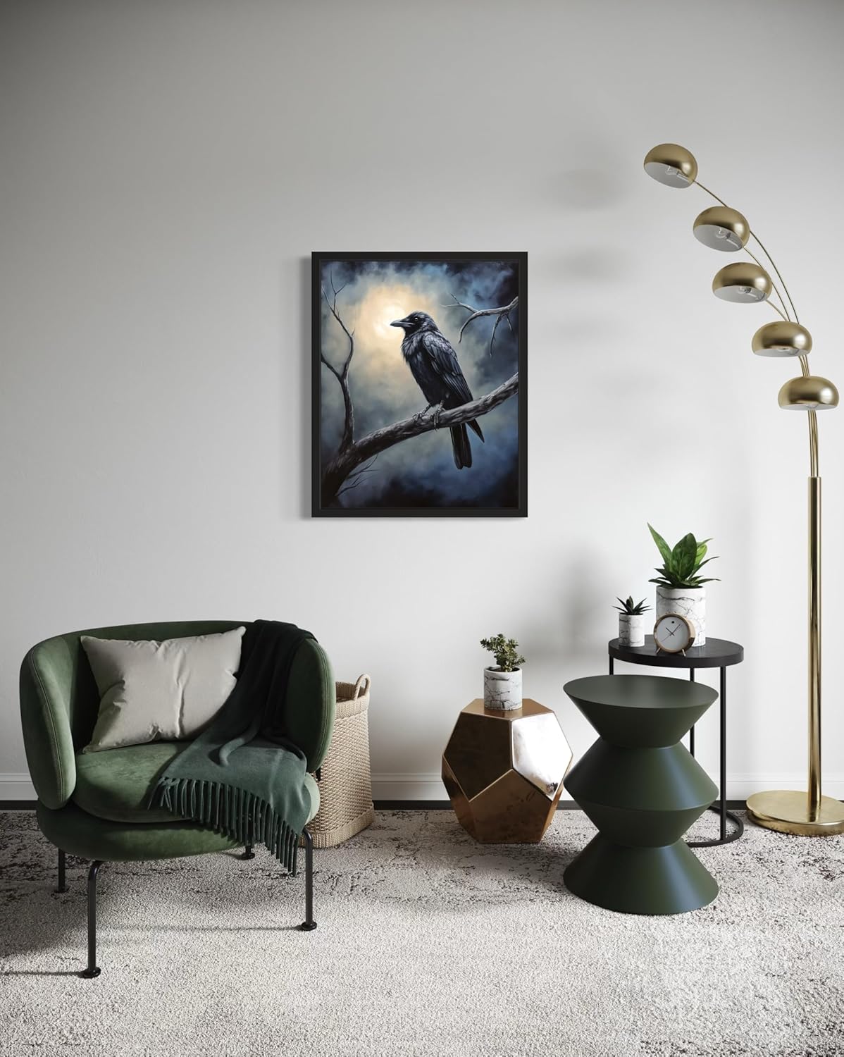 Crow under the Moonlight Poster Art Print, Halloween Scary Vintage Wall Art Academia Spooky Painting Decoration for Horror Prints, Gothic Posters Bedroom Decor 89 (Crow under the Moonlight, 16 x 20 inches, Unframed)