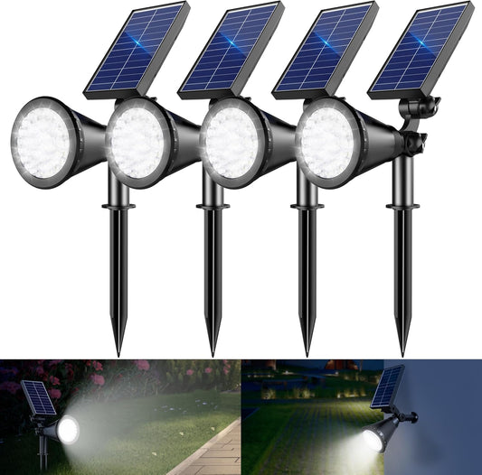Solar Spot Lights Outdoor, 36 LEDs 1000LM Adjustable Solar Lights Outdoor Waterproof, 2-in-1 Solar Powered Spotlights Landscape Lighting for Garden, Yard, Pathway- 4 Pack (Cool White)