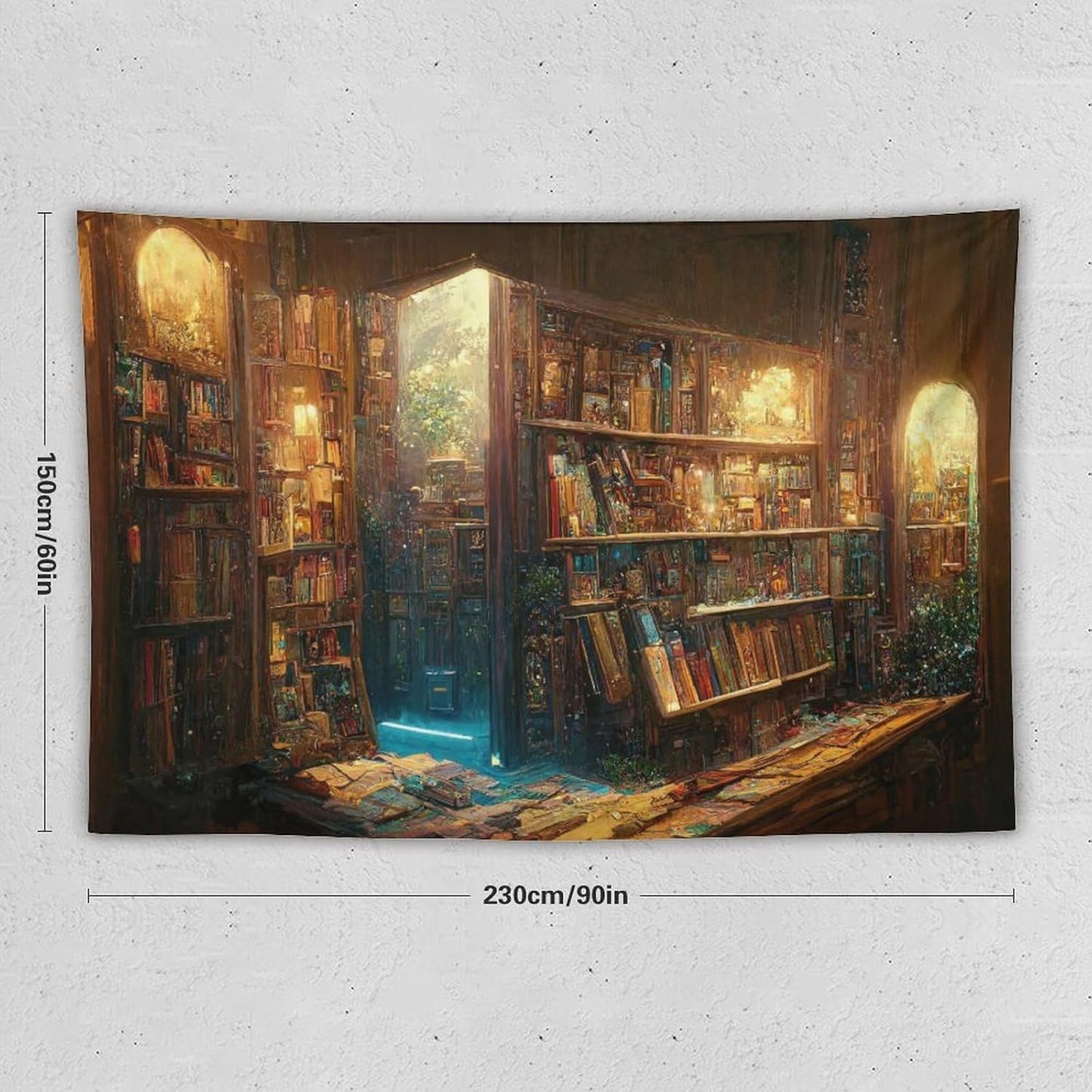 Kurtect Bookshelf Tapestry,Vintage Style Library Watercolor Art Theme Pattern Print Tapestries for Party Beach Picnic Blankets Tablecloths Living Room Wall Deocr, 60x90 in