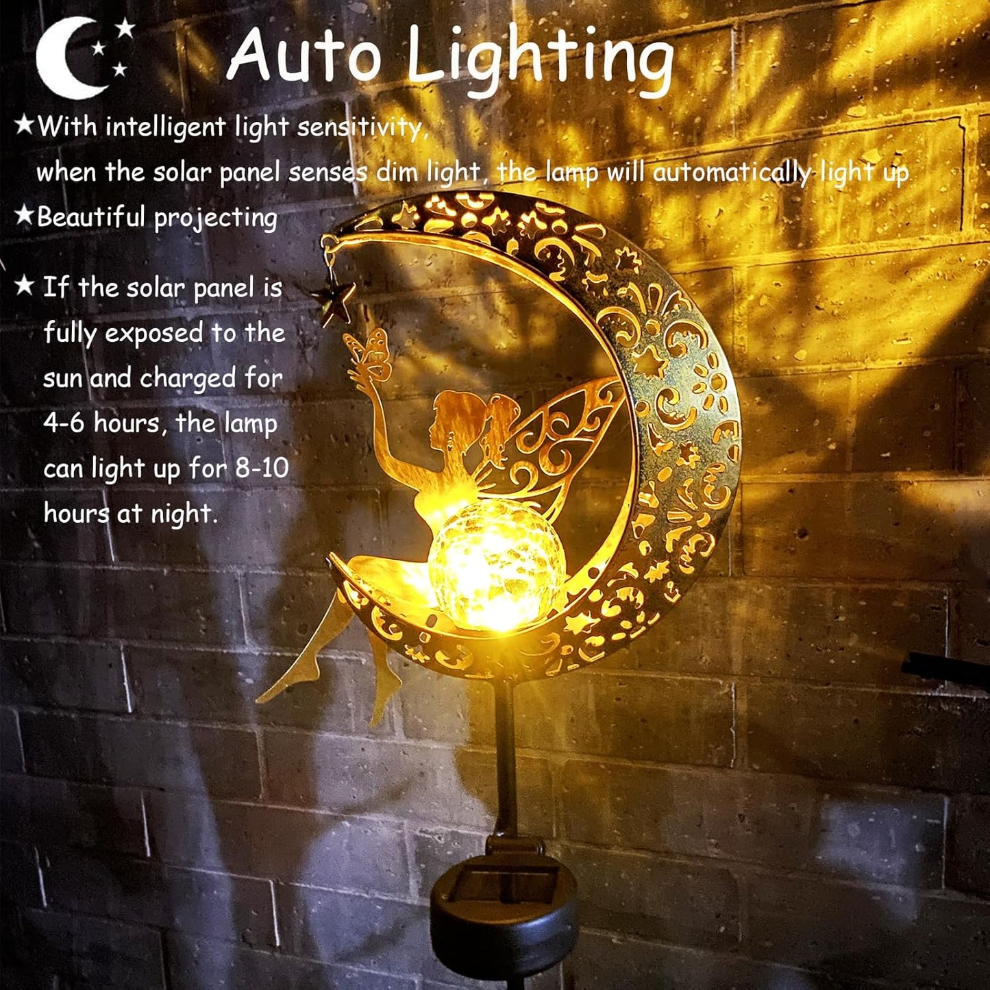 Solar Fairy Garden Decor for Outside,Solar Garden Lights Outdoor Decorative, Garden Statues Decor,Yard Decor,Patio Lawn Ornaments,Metal Yard Art,Unique Angel Gifts for Women,Mom Grandma,1PC