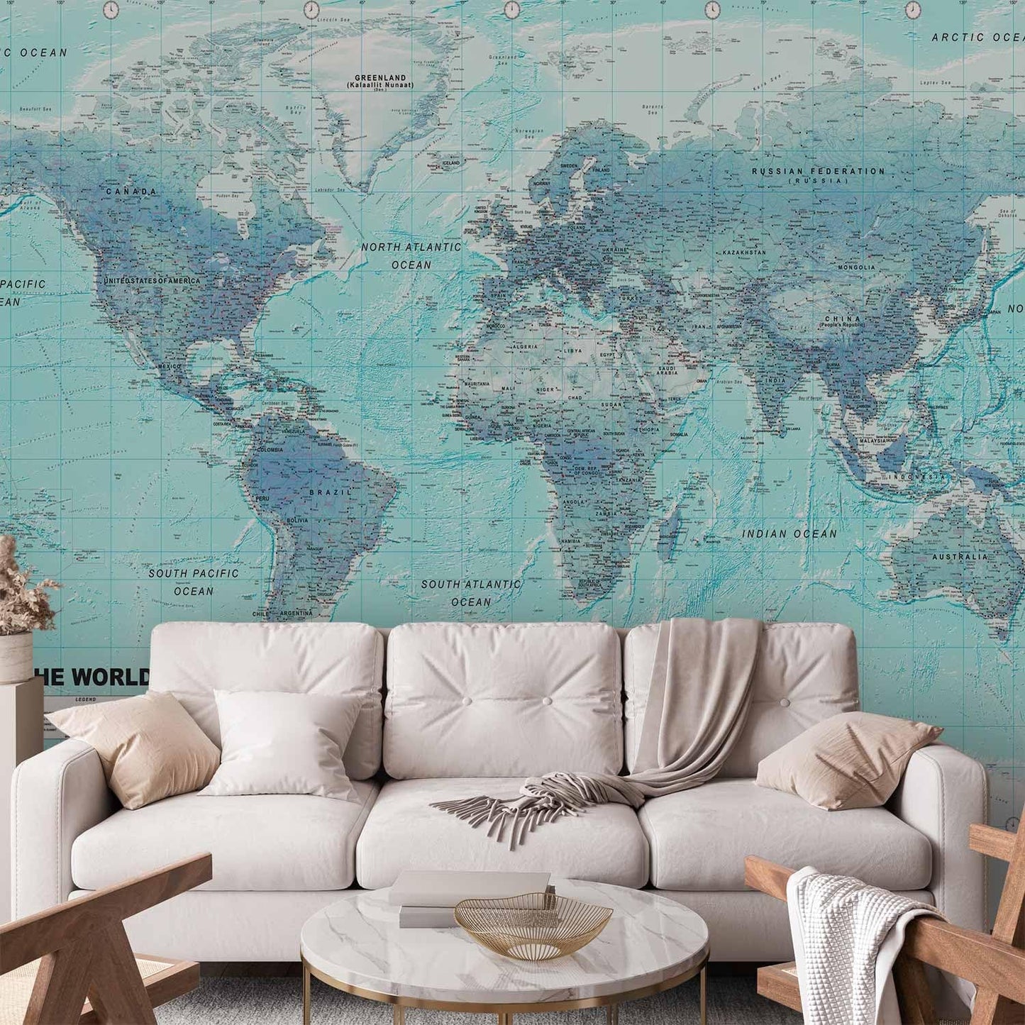 artgeist Premium Wall Mural World Map 79x55 in - XXL Non-Woven Wallpaper Fleece Wall Decor Photo Print Picture Image Design Home Map of The World k-A-0091-a-b