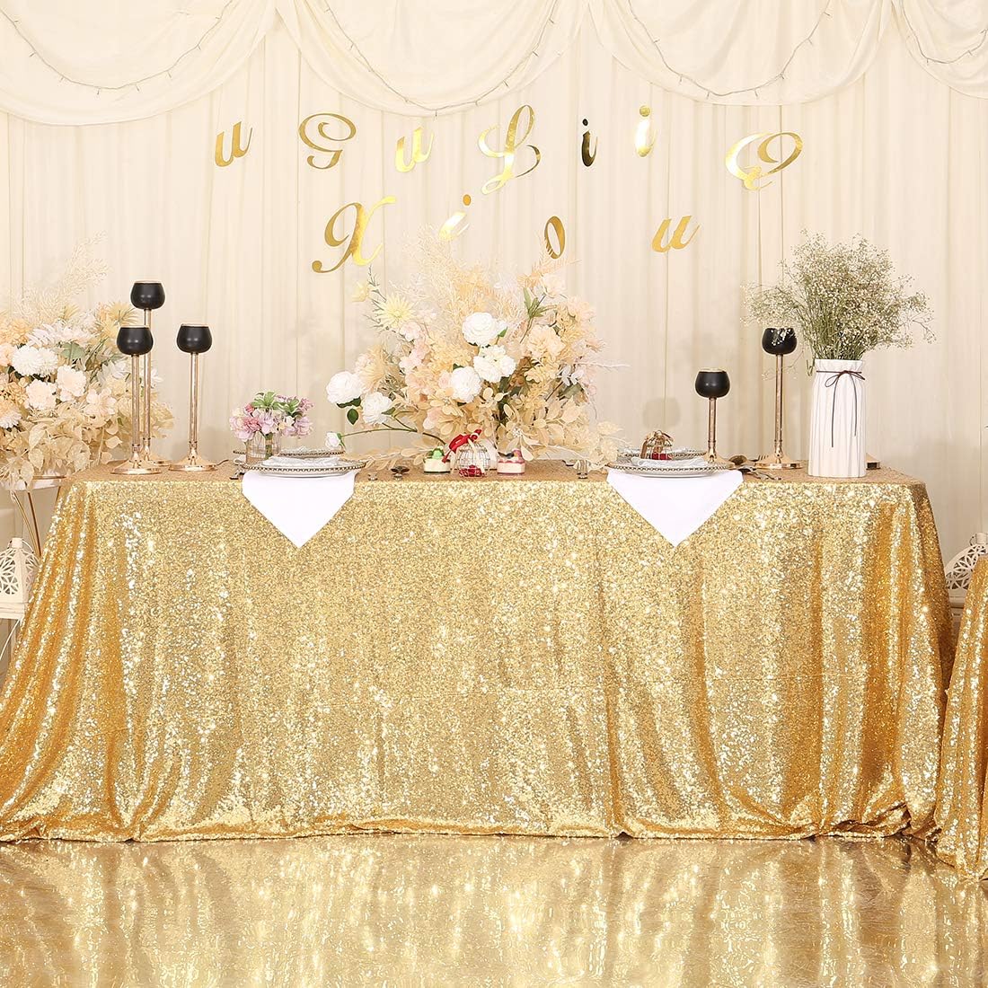 SquarePie Sequin Tablecloth 60 x 102 Inch Gold Sparkly Table Linen for Wedding Party