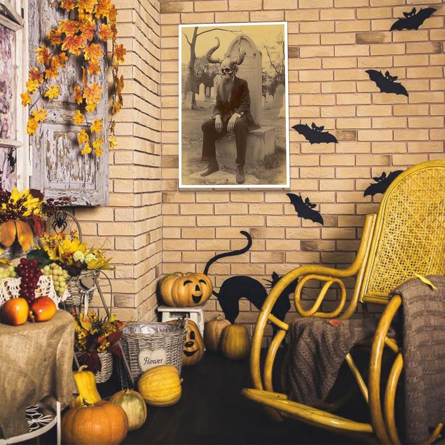 Skeleton Halloween Forest Occult Poster Vintage Spooky Canvas Wall Art Gothic Room Decor Dark Academia Bedroom Decorations Creepy Skull Prints Picture Aesthetic 12X16inch Unframed