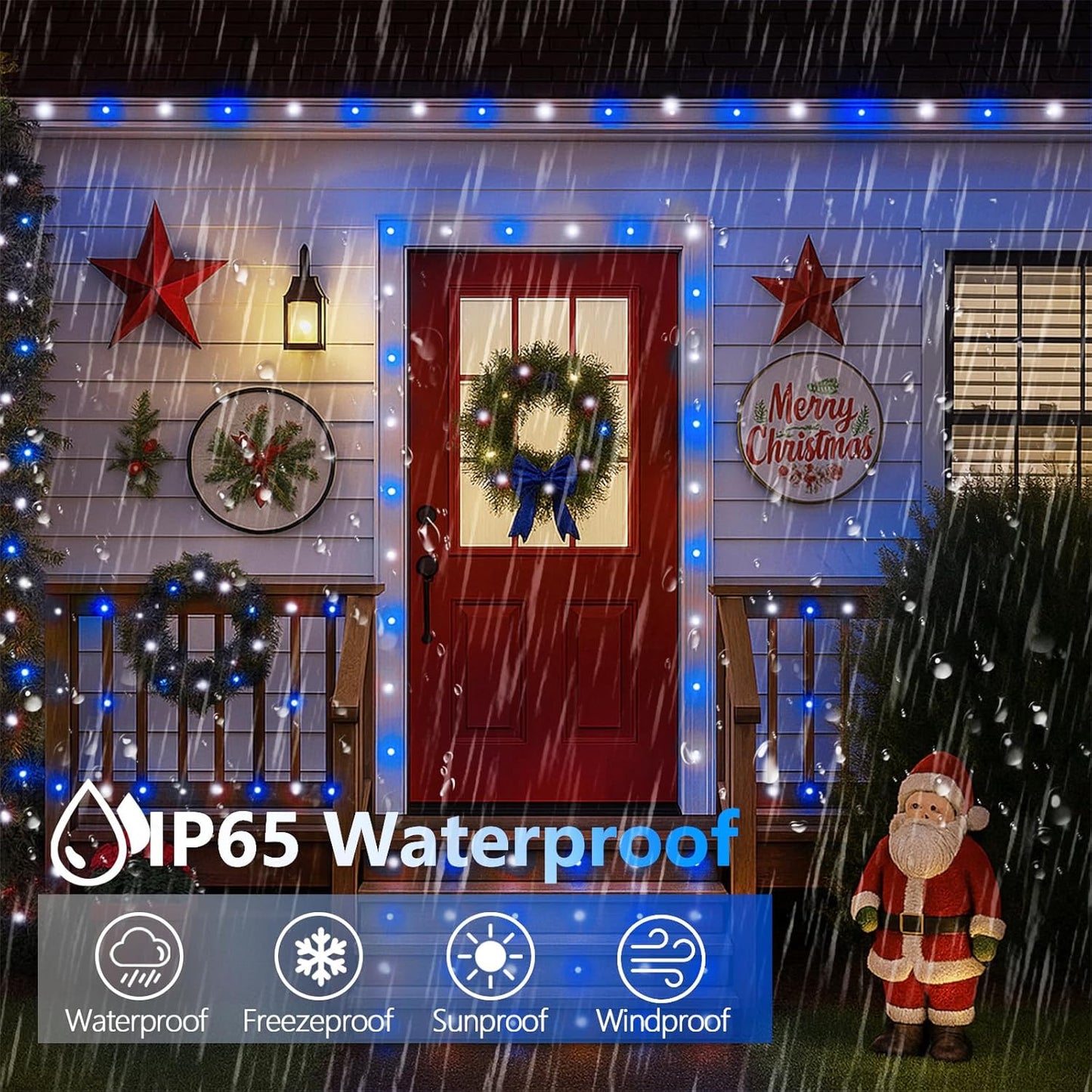 SANJICHA Blue and White Solar String Lights, Extra-Long 2 Pack 144FT 400LED Solar Christmas Lights Outdoor Waterproof, Sliver Wire 8 Modes Twinkle Light for Garden Tree Party Wedding Decorations