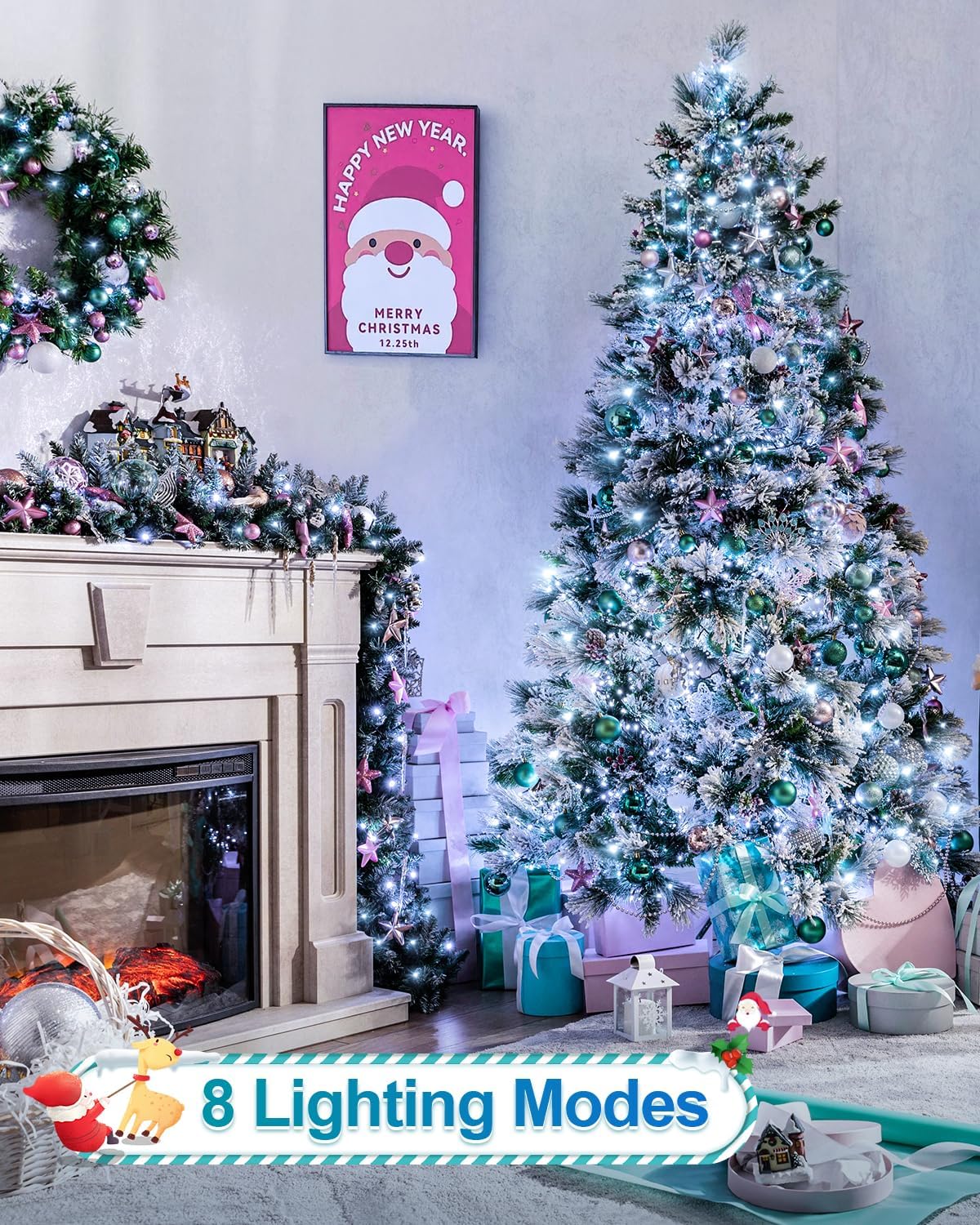 158 FT 480 LED Christmas Tree Lights, String Lights Green Wire with 8 Modes, Timer and Memory, Plug in Outdoor Waterproof Twinkle Lights for Indoor Yard Xmas Holiday, Cool White