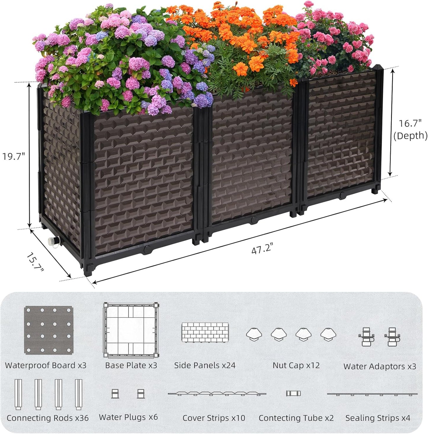 Large Planters for Outdoor Plants - Deepened 20" H, Raised Beds for Gardening Self Watering, Elevated Planter Box with Legs, Rectangular Garden Planters for Outdoor Plants Flowers, 47.2"L x 15.7"W