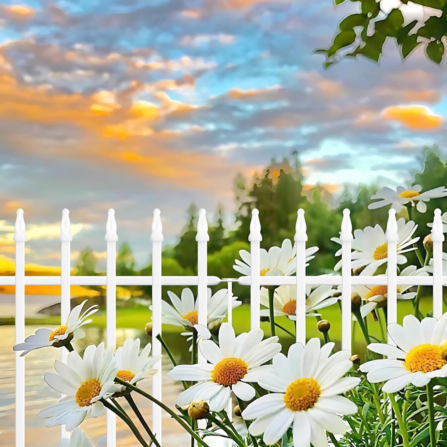 Metal Garden Fence 24" W x 24" H (10 Panels, Total 20 ft), Decorative Border Folding Fence, Landscape Fencing for Flower Bed, Yard, Animal Barrier