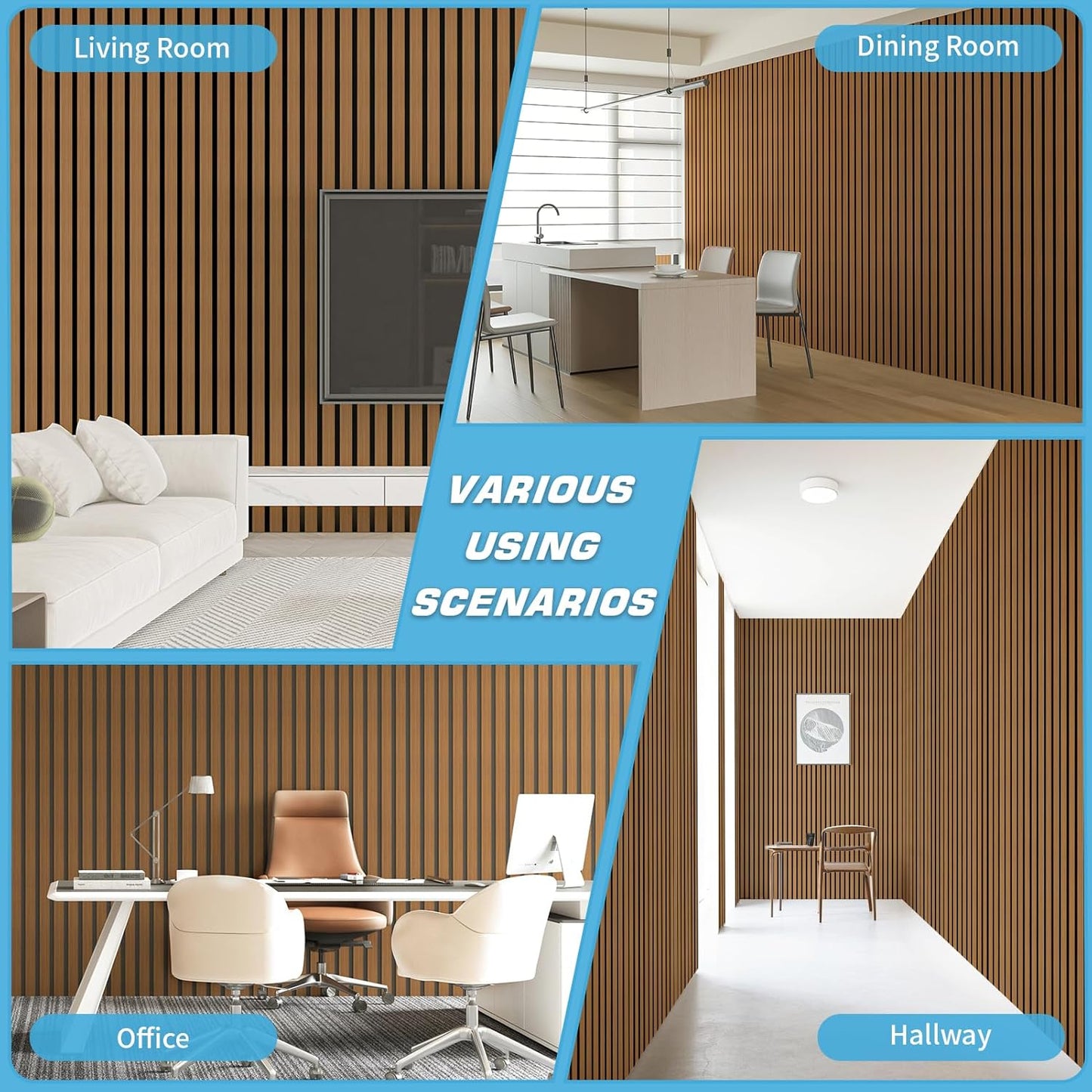 Art3d 4-Pack Glue-On Six-Grid Wainscoting Panel for Interior Wall Decor - 104 x 12 Inch Polystyrene Ultralight Slim Slat Wall Panels for Living Room Bedroom, Rosewood