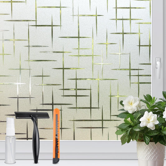 HIDBEA Window Privacy Film, Decorative Staic Cling Frosting Film, Heat Control UV Blocking Non-Adhesive Window Sticker for Home, Cross Pattern,29.5 X 78.7 Inches